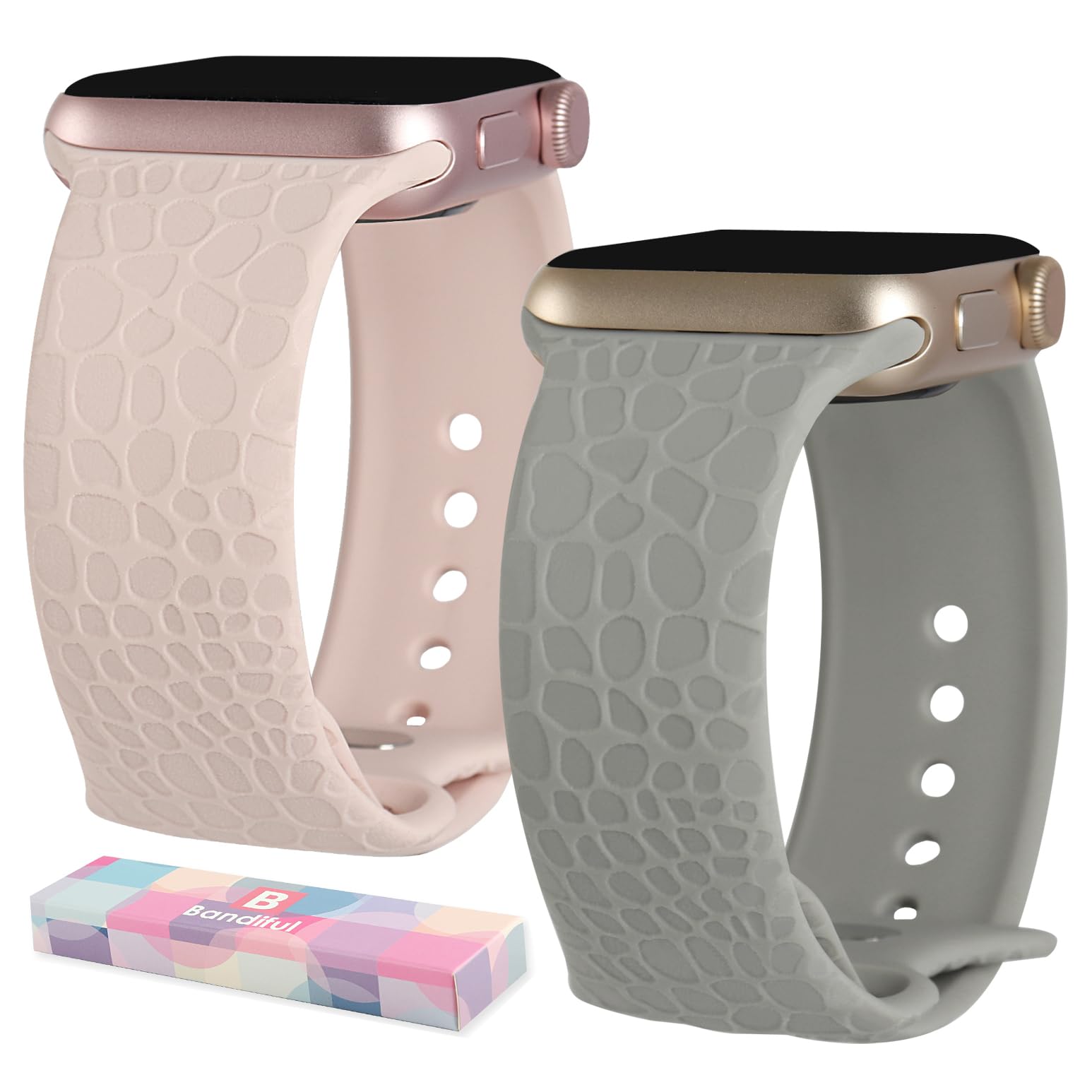 2 Pack Genuine Leather Crocodile Pattern Apple Watch Bands for 38mm 40mm 41mm 42mm 44mm 45mm 49mm - Compatible with iWatch Series 8/7/6/5/4/3/2/SE/Ultra - Stylish Replacement Strap for Men & Women - Perfect for Work, Parties & Everyday Wear