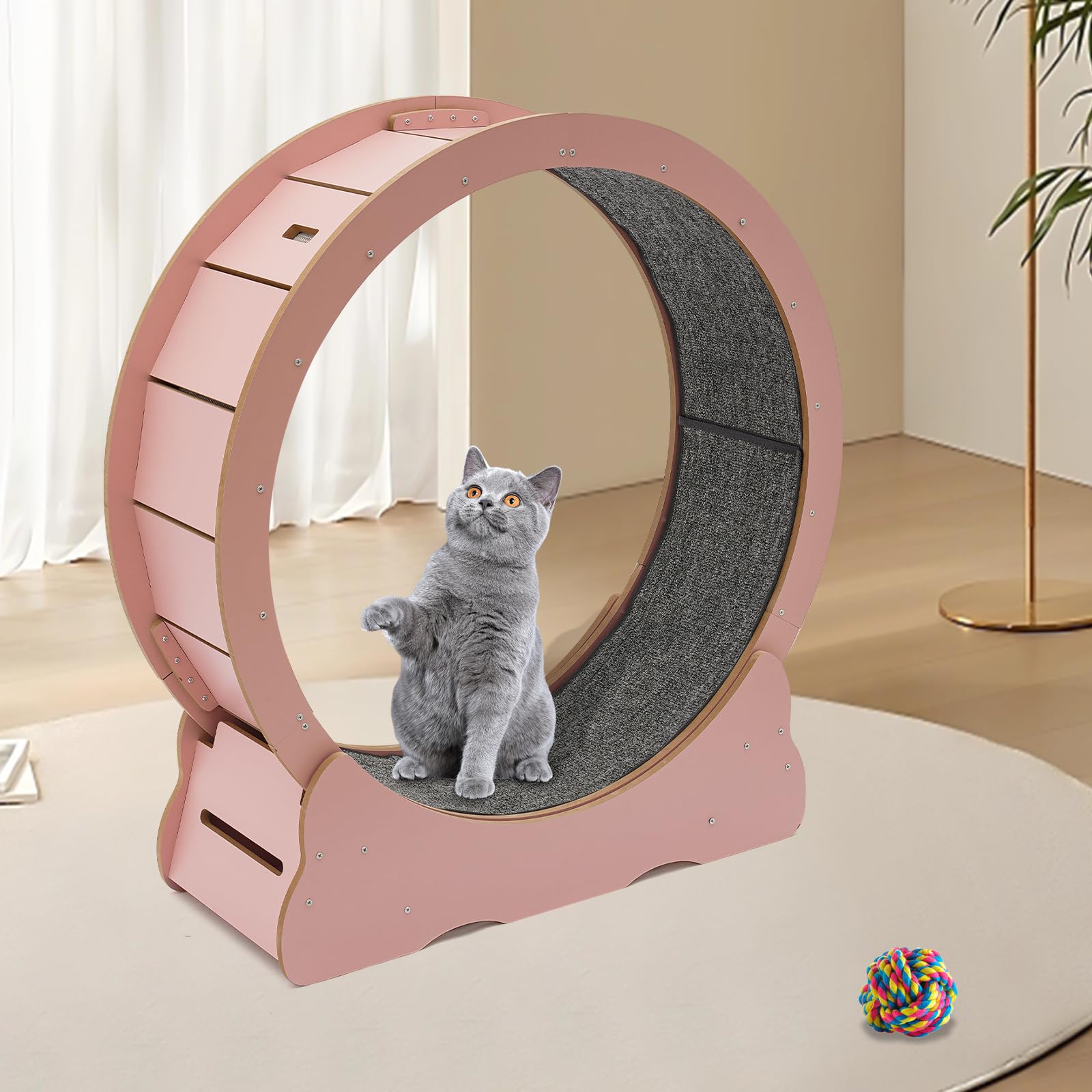 35'' Silent Indoor Cat Exercise Wheel with Cat Toys - Pink Running Wheel for Fitness & Play - Perfect for Indoor Cats, Small Apartments & Active Playtime