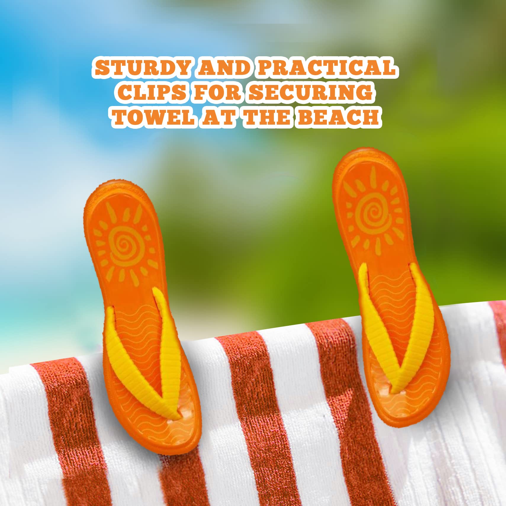 PERFORMORE 2-Pack Beach Towel Clips - Secure & Portable Towel Holder for Beach Chairs, Deck, Patio, Pool, Boat & Cruise - Lounge Chair Accessories (Orange) - Perfect for Travel, Vacation & Outdoor Relaxation