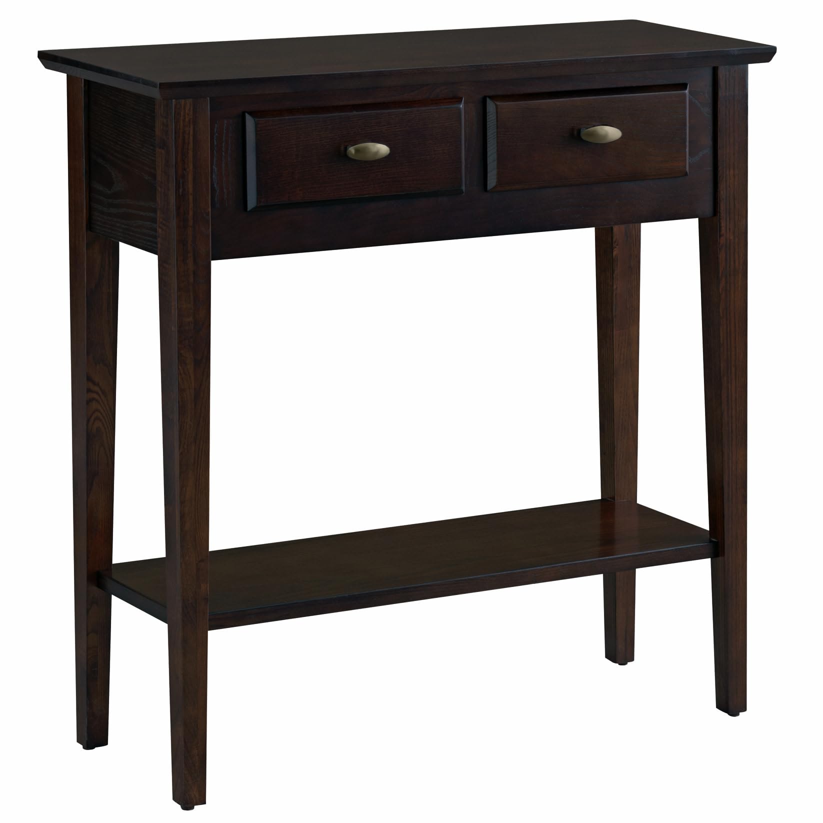 **Leick Home Teegan Solid Wood Entryway Console Table with Shelf & 2 Drawers - Chocolate Oak Brown Sofa Table for Hallway, Living Room & Foyer - Durable Wooden Hall Table for Home Decor & Storage**    *(Use: Perfect for organizing keys, displaying decor, and adding stylish storage to entryways, living rooms, or hallways.)*