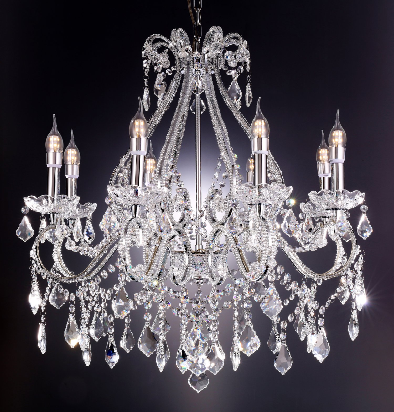 OK Lighting Nola Chandelier Lamp - Modern LED Ceiling Light in Silver Finish | Perfect for Dining Room, Bedroom & Living Room Lighting Decor