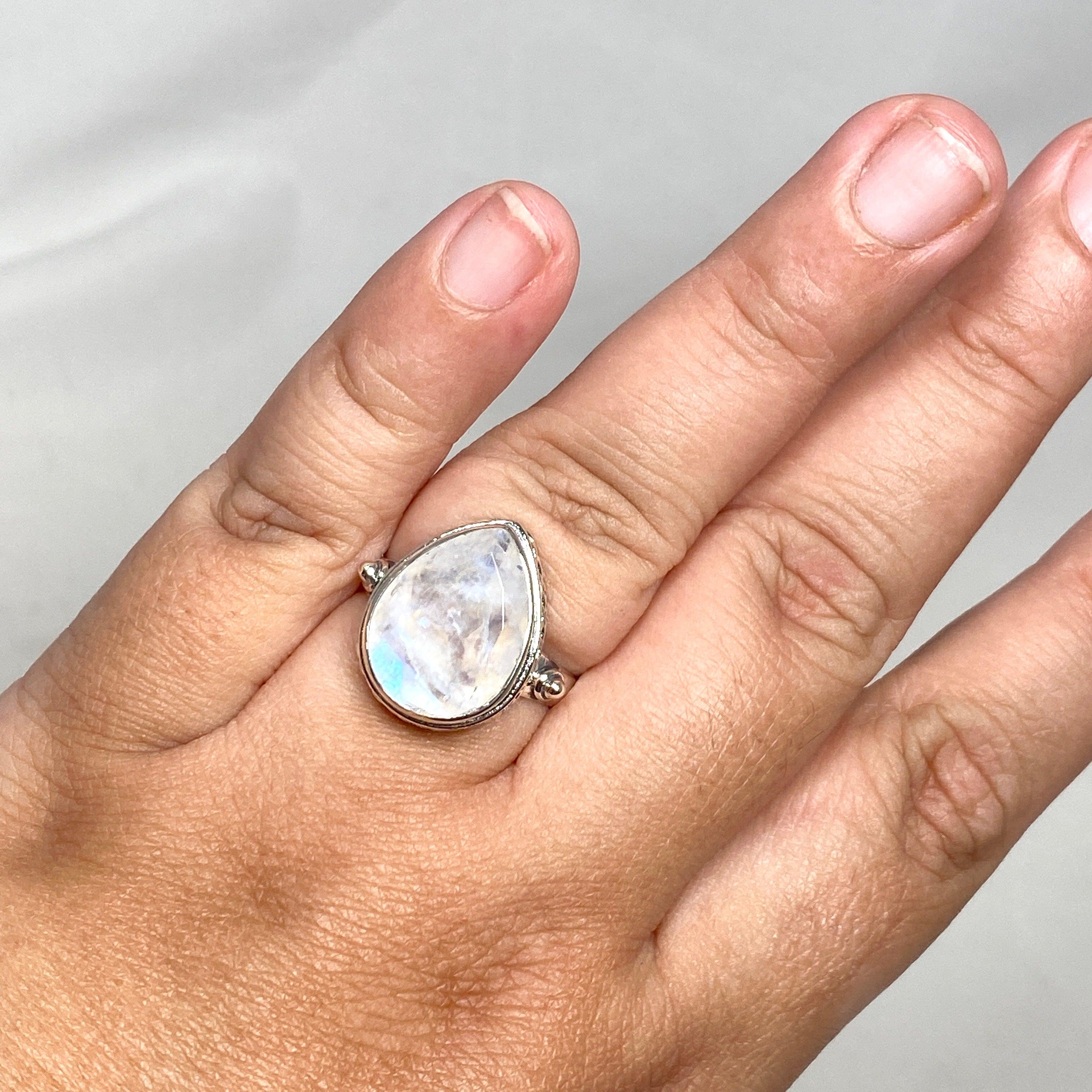 Moonstone Faceted Teardrop Ring in Sterling Silver - Elegant Bohemian Jewelry for Women | Perfect for Weddings, Parties & Everyday Wear R3817