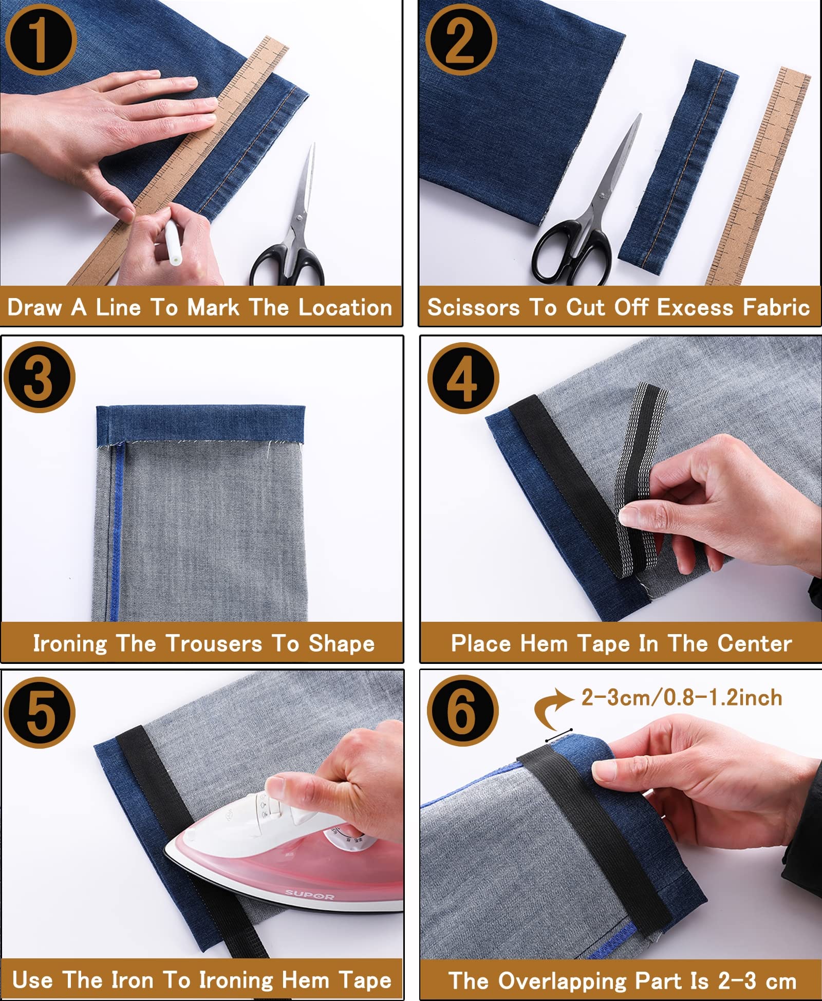 No-Sew Iron-On Hem Tape for Pants, Jeans, Curtains & Dresses - Self-Adhesive Fabric Tape for Easy Hemming & Alterations (3.3 Yards, Gray) - Perfect for DIY Clothing Repairs & Home Sewing Projects
