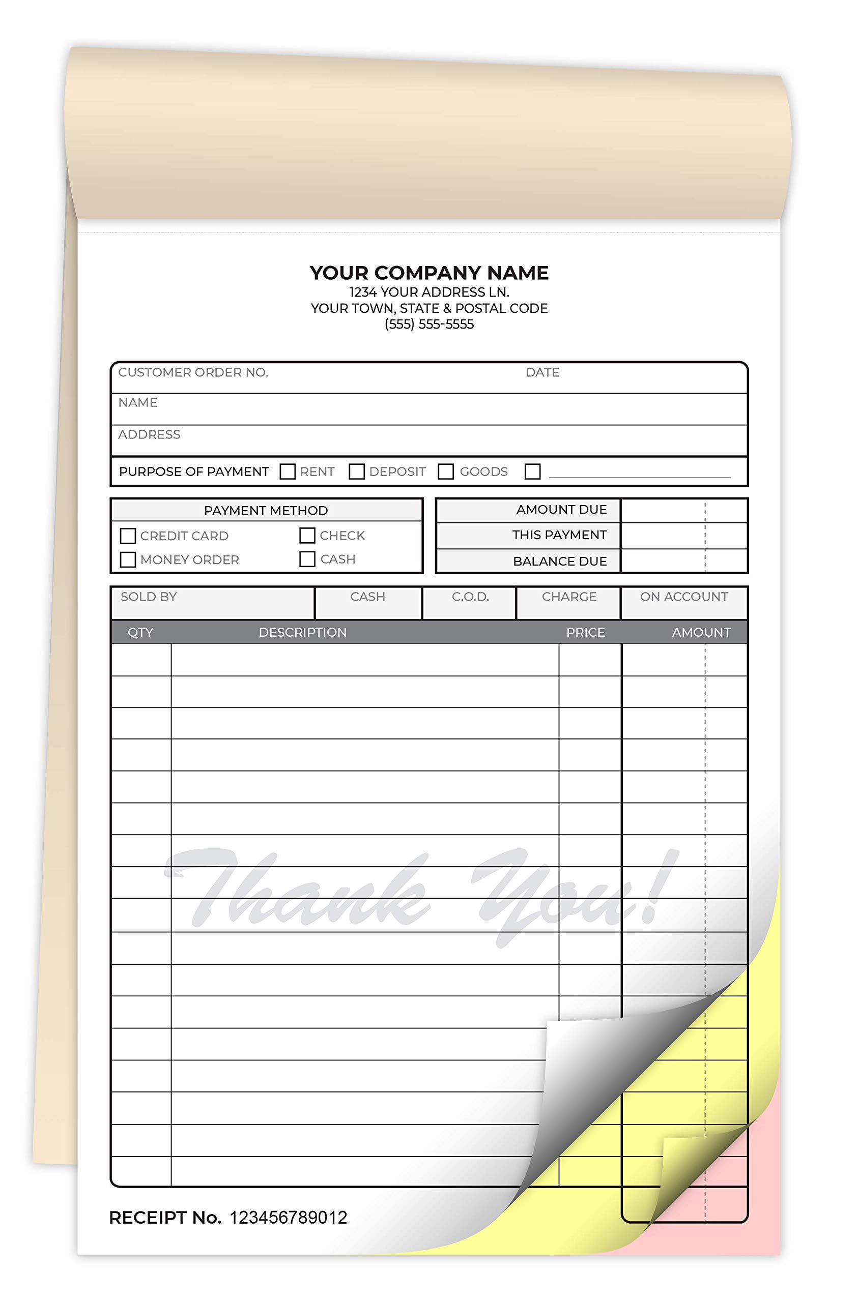 Custom Printed Carbonless NCR 3-Part Receipt Books 5.5
