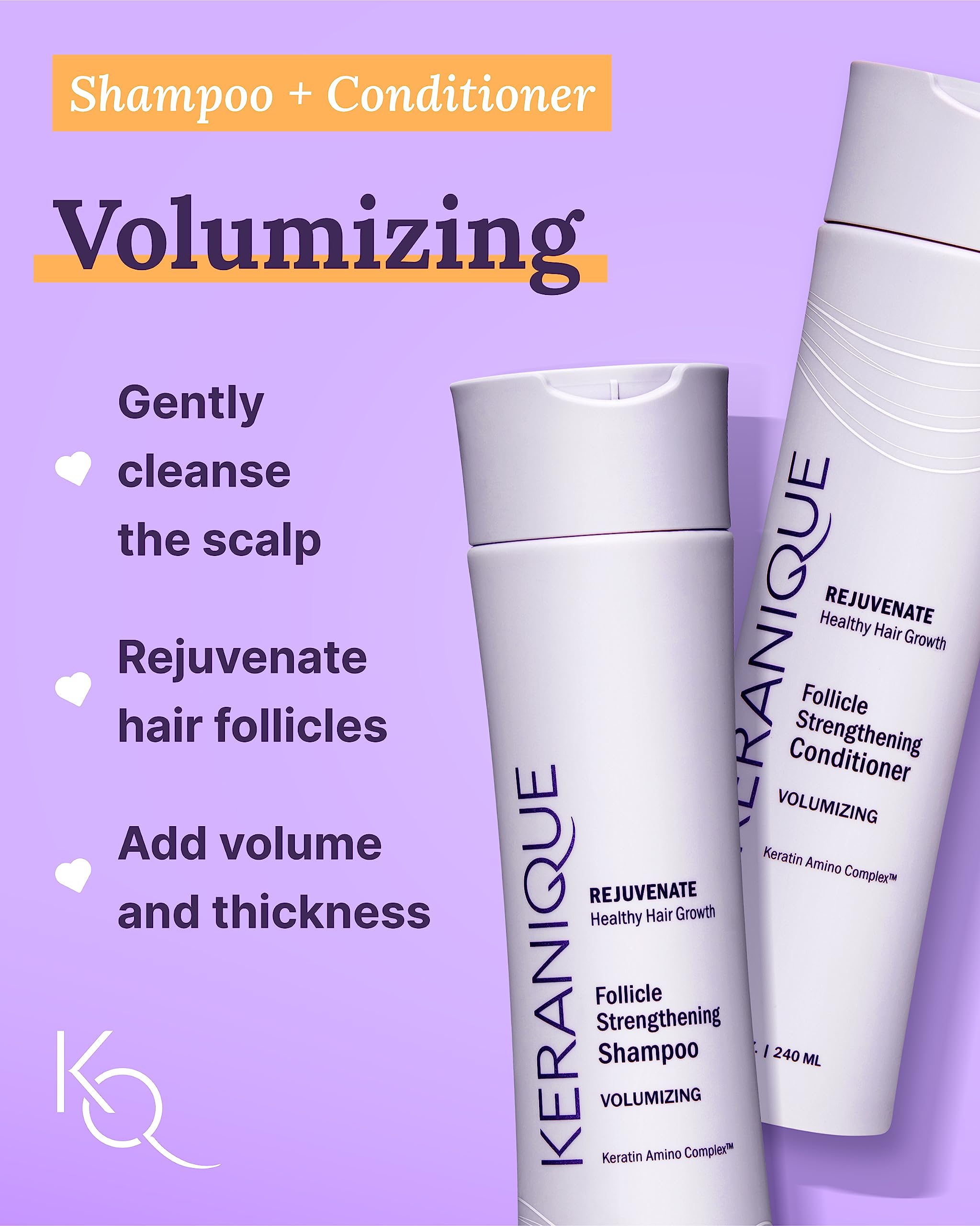 Keranique Hair Growth & Volumizing Set for Thinning Hair - Shampoo, Conditioner, Follicle Booster Serum, Texture Spray & Keratin Repair Treatment | Women's Hair Care for Fine, Thin Hair | Daily Use for Fuller, Healthier Looking Hair