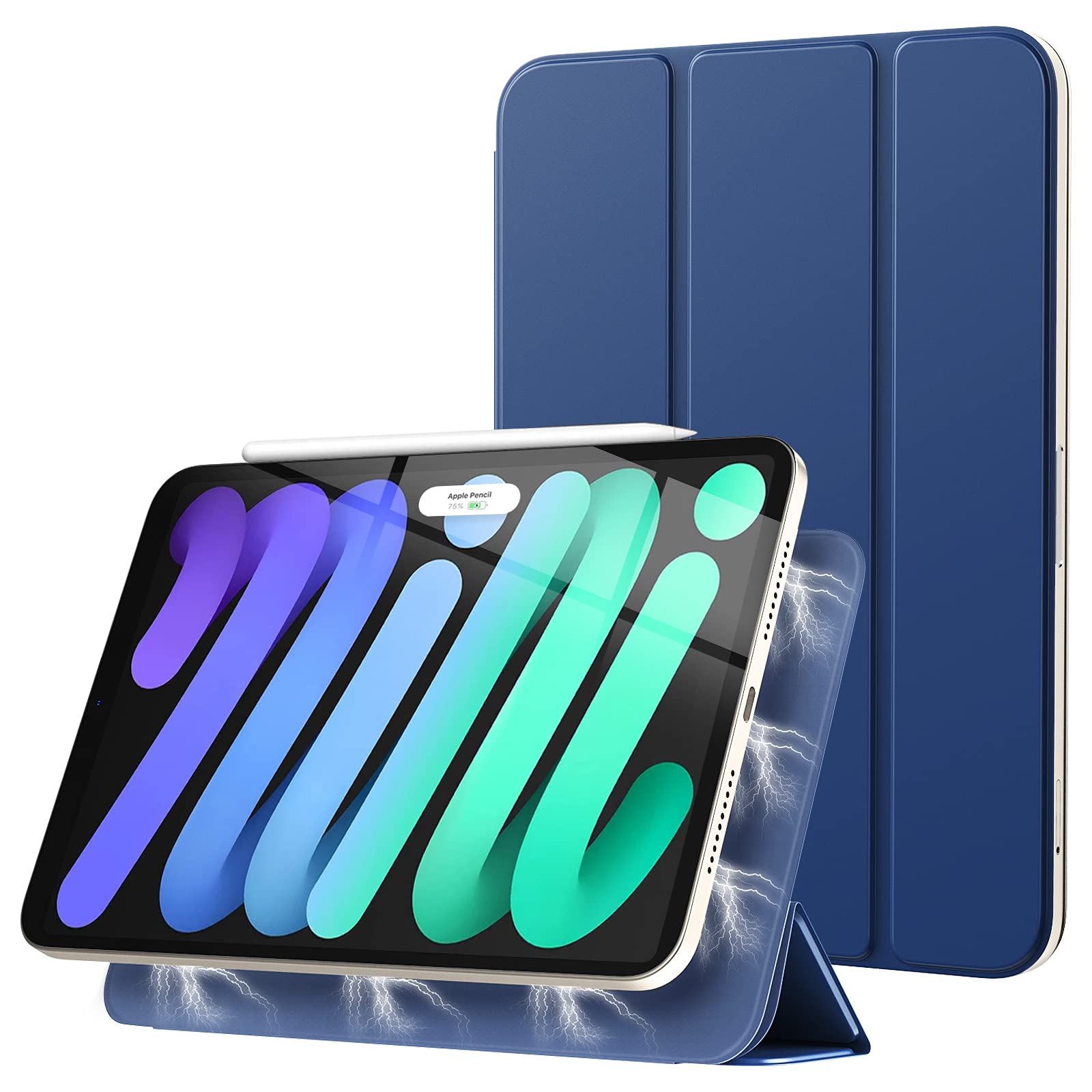 TiMOVO Magnetic Smart Folio Case for iPad Mini 7 2024 (A17 Pro) & iPad Mini 6 2021 - 8.3 Inch Trifold Stand Cover with Apple Pencil Pro Support - Navy Blue - Perfect for Work, Study & Travel Protection
