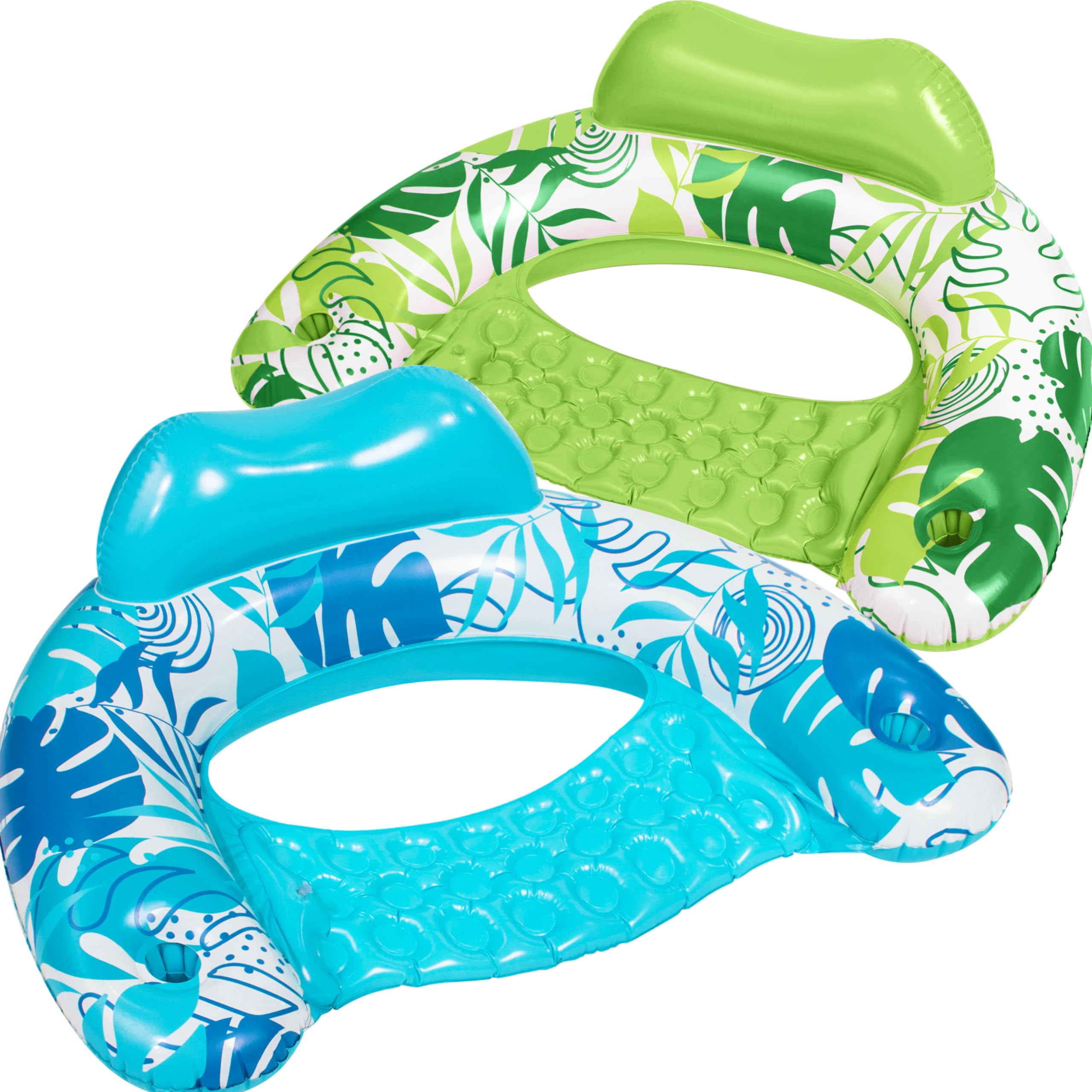 **SLOOSH 2-Pack Inflatable Pool Floats for Adults - Floating Chairs with Cup Holders, Blow Up Hammock Noodle Mat & Leaf Design - Perfect for Summer Relaxation, Swimming Pools, Beach Parties & Backyard Fun**
