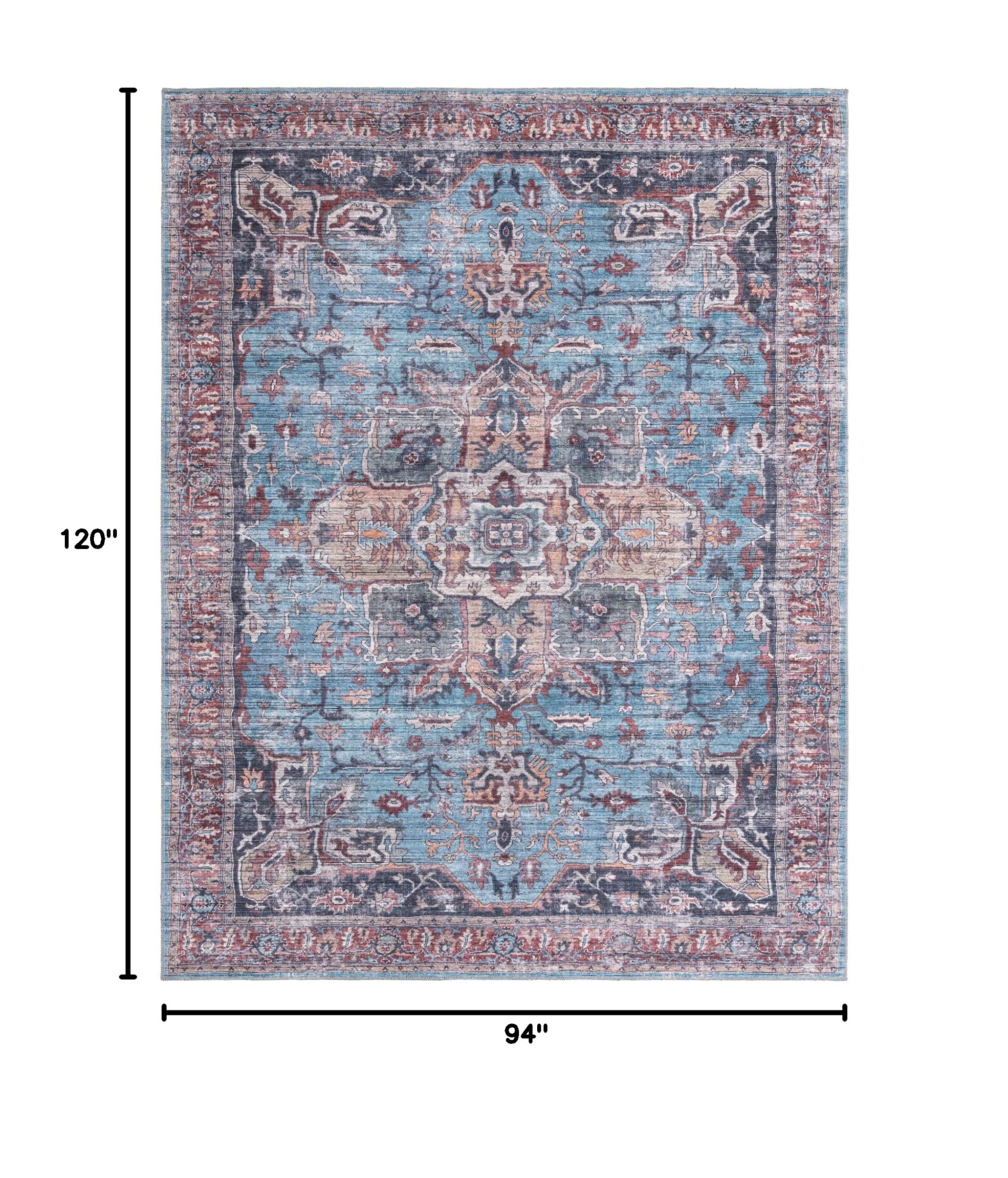 Washable Blue Low-Pile Rug 8' x 10' - Maahru Collection by Rugs.com | Perfect for Living Rooms, Dining Rooms & Open Floor Plans | Pet-Friendly & Easy-Clean Home Decor for High-Traffic Areas