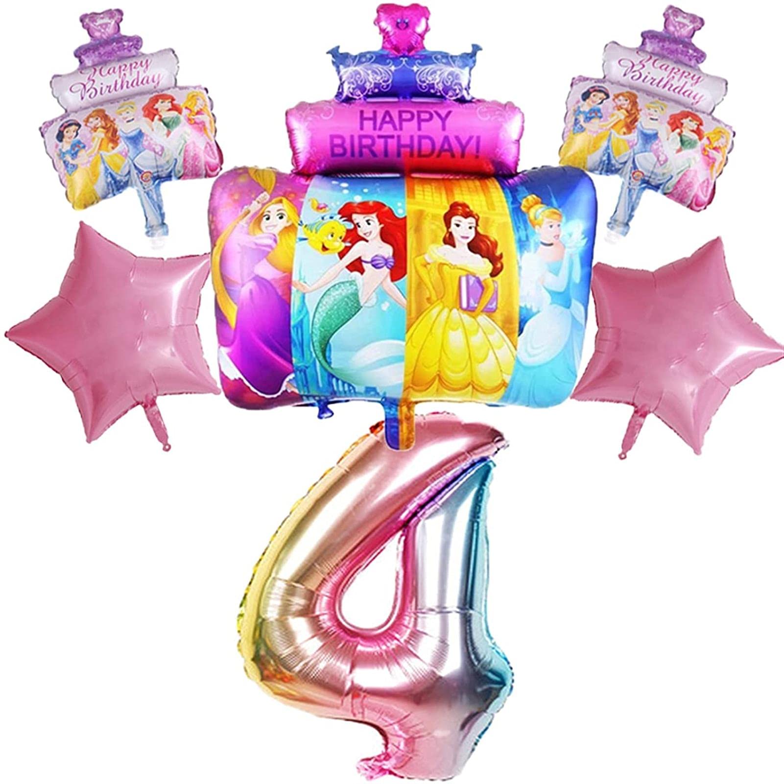 TTlivebos 32inch Princess Cake Foil Balloons & 18inch 3D Cartoon Balloons Set - Baby Shower Decorations, Birthday Party Supplies, Kids Toys (Numbers 1 & 4) - Perfect for Gender Reveals, First Birthdays, and Princess Themed Celebrations