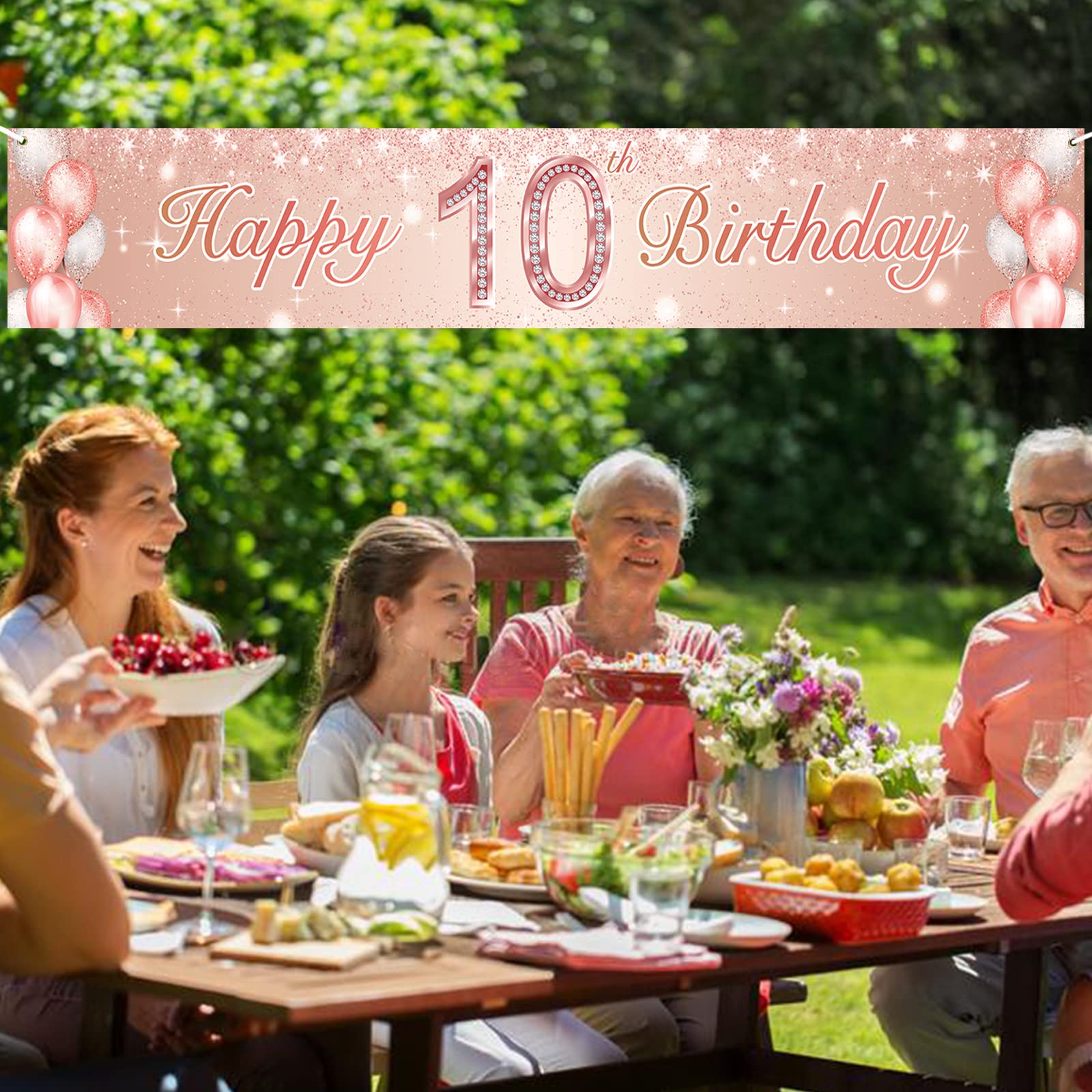 10th Birthday Party Decorations - Rose Gold Banner, Backdrop, Balloons & Confetti Set for Girls | Pink Glitter Theme Decor, Cheers to 10 Years Party Supplies | Perfect for Birthday Celebrations, Photo Backdrops & Bday Favors