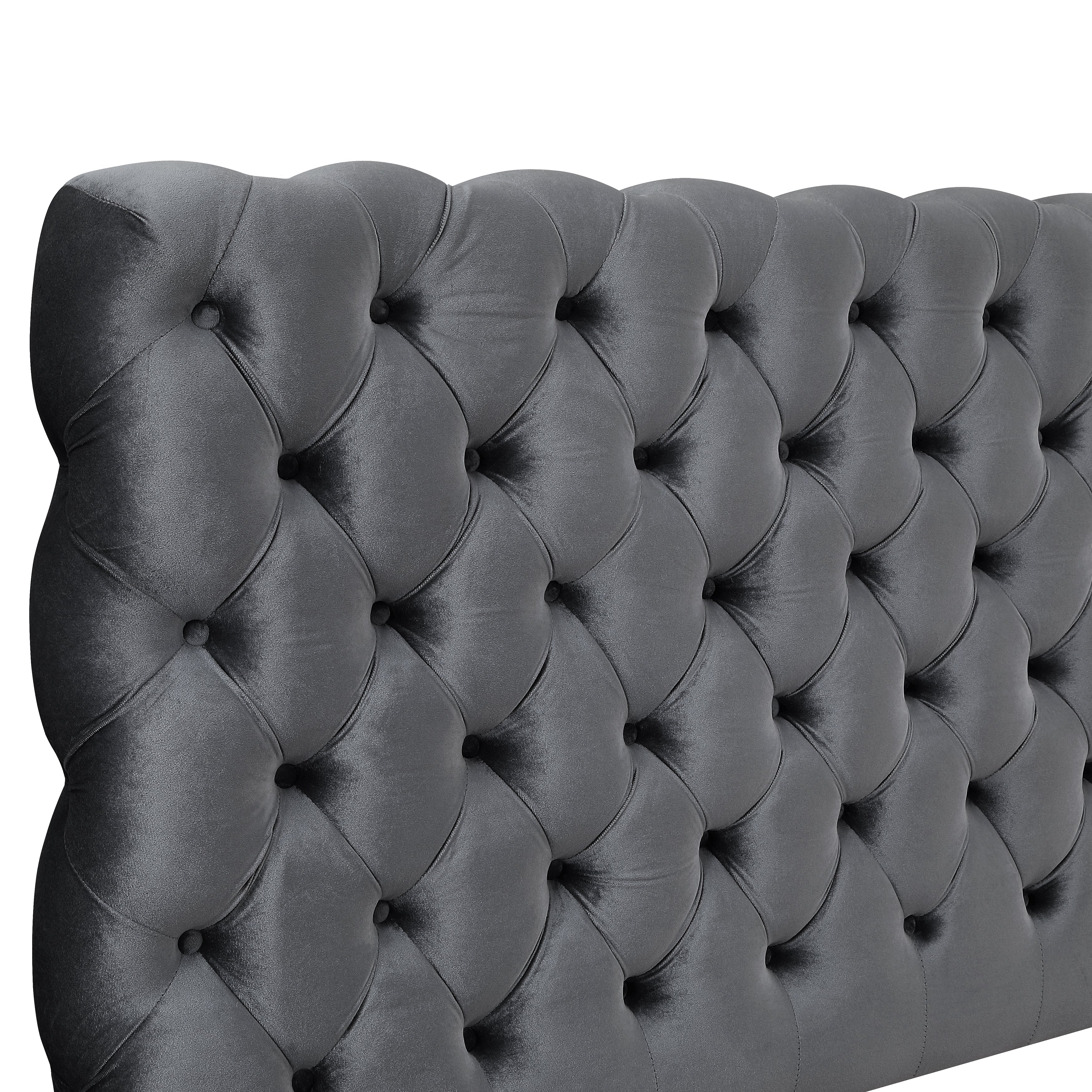Roundhill Furniture Apoera Velvet Upholstered Button Tufted Queen Bed Frame - Soft Gray Luxe Bedroom Furniture for Master Suite & Guest Room
