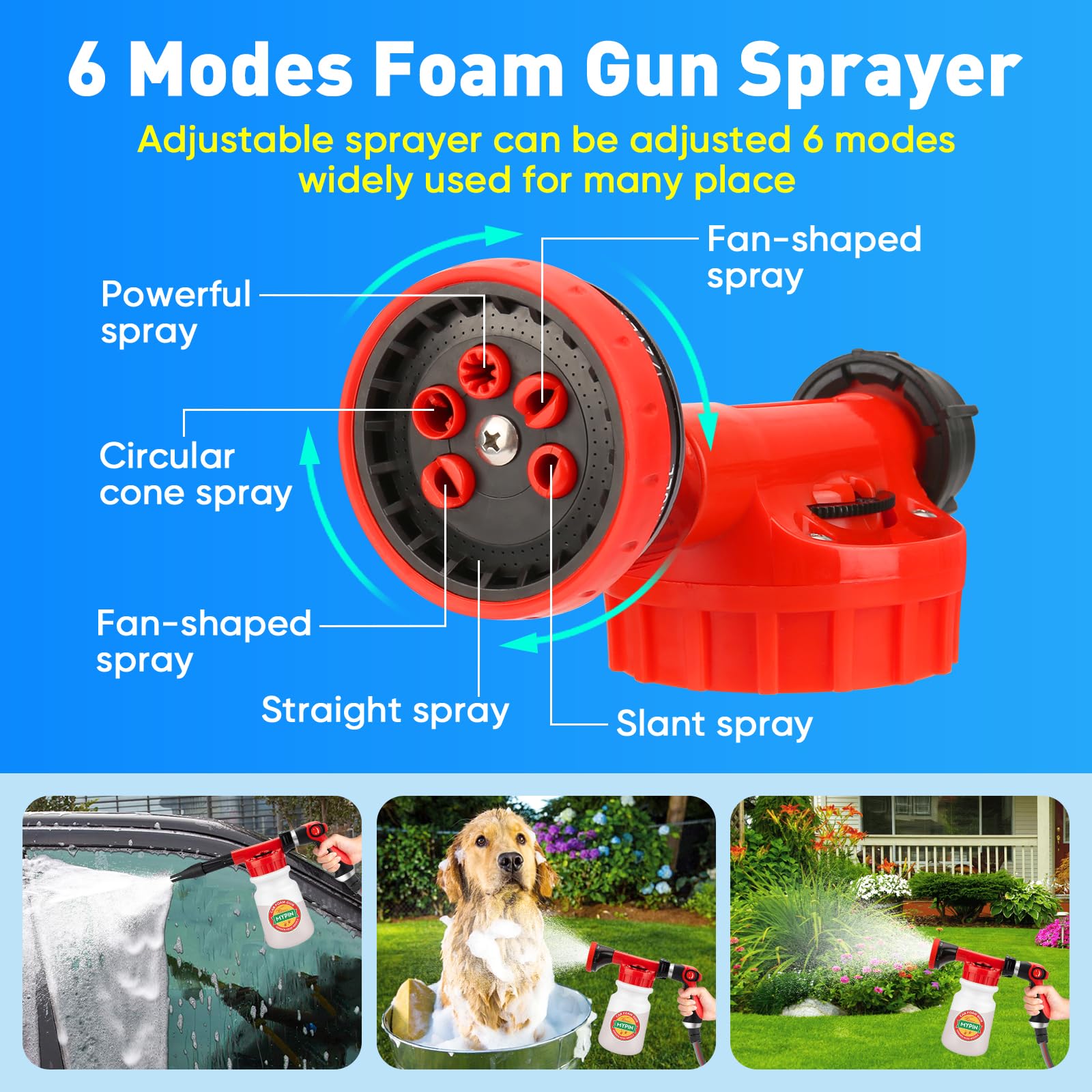 Premium Car Wash Foam Gun Kit - 22pc Foam Cannon with Adjustable 2.5-6 Ratio Dial, 1L Bottle, Nozzles & Wash Mitt - 1/2