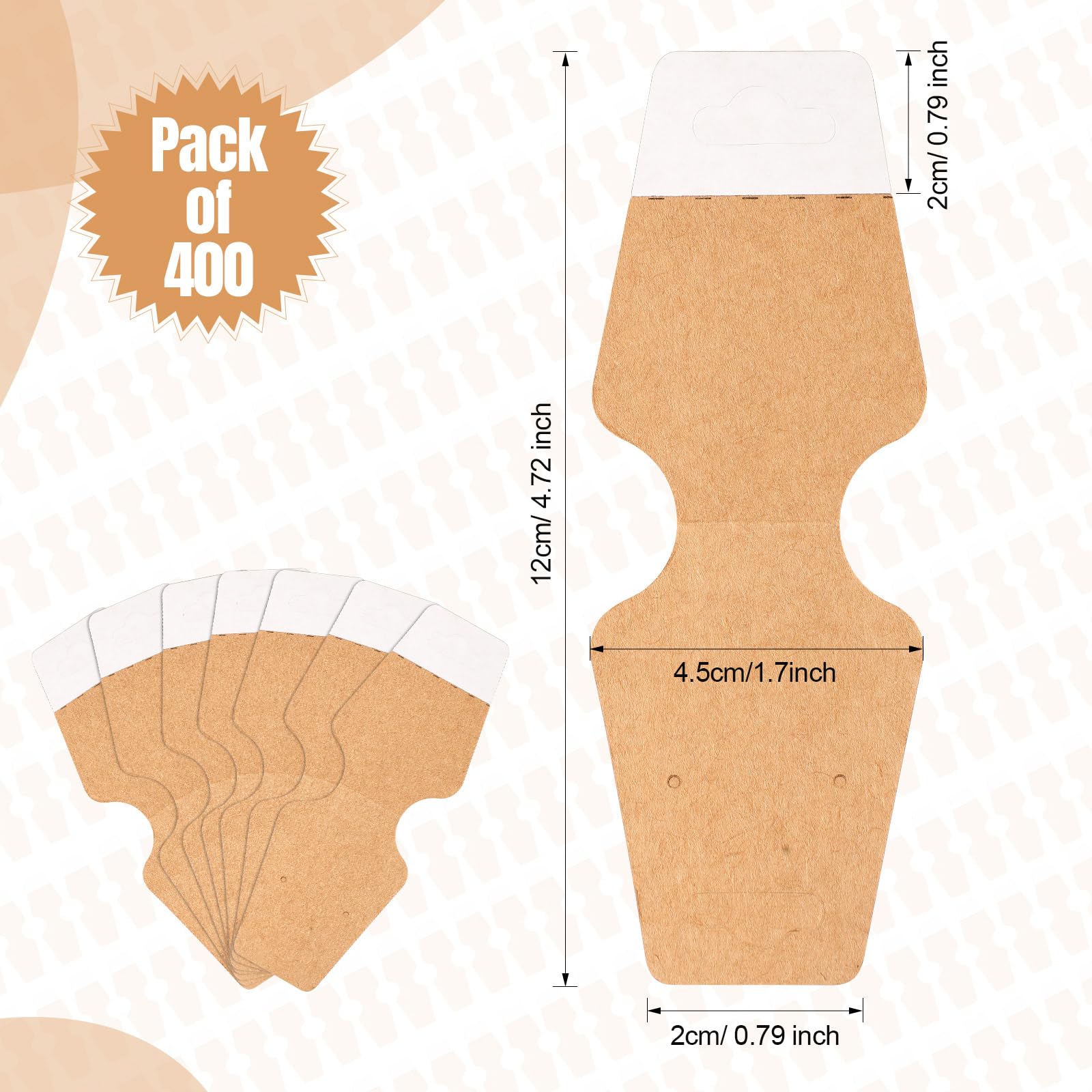 400 Kraft Paper Jewelry Display Cards with Adhesive - Necklace, Keychain & Bracelet Holder - Perfect for Boutique, Craft Show & Retail Store Displays (Khaki)