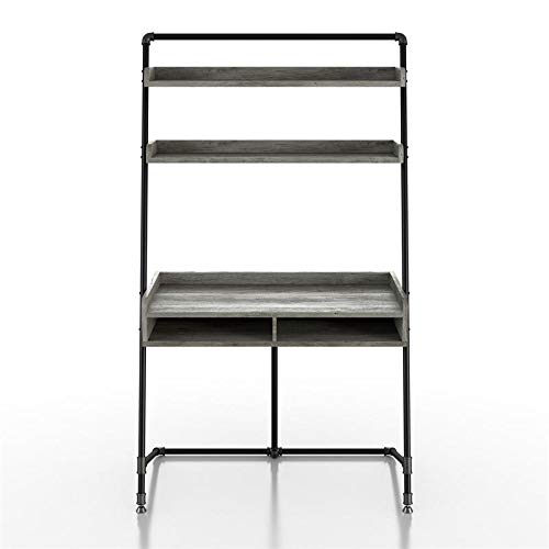 Furniture of America Karin Industrial Wood Storage Writing Desk in Gray Oak - Home Office Desk for Study, Work & Small Spaces
