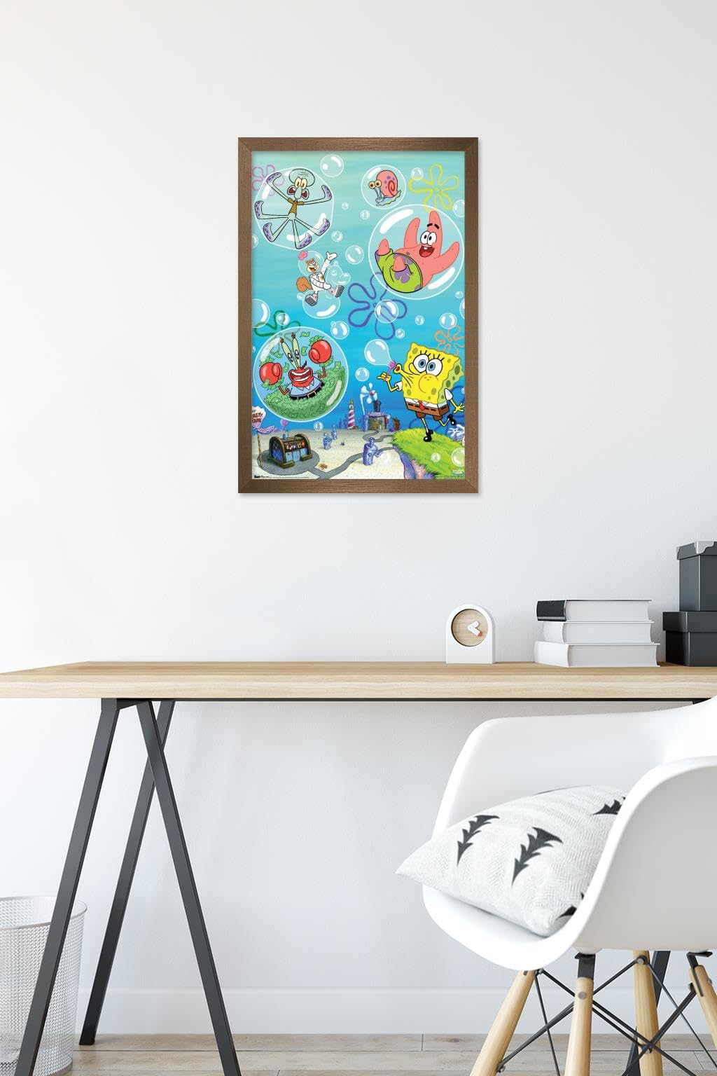 Nickelodeon SpongeBob SquarePants Bubbles Wall Poster - 14.725 x 22.375 Inches, Bronze Framed Art Print - Perfect for Kids' Room Decor, Classroom, or Cartoon Lover's Collection