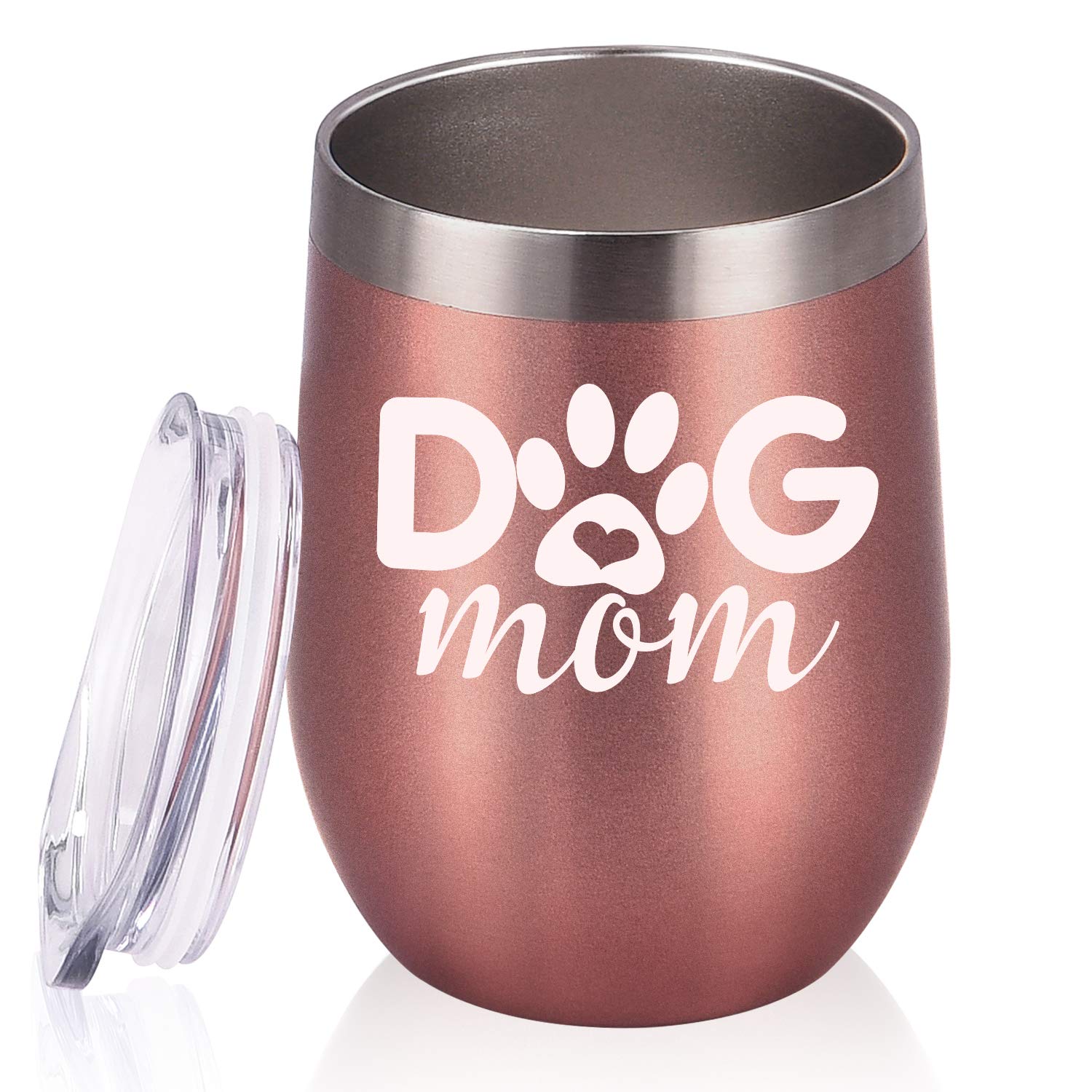 GINGPROUS 12oz Insulated Stainless Steel Wine Tumbler for Dog Lovers - Funny Dog Mom Gift for Women, Wife, Daughter & Friends - Rose Gold Stemless Cup for Wine, Cocktails & Beverages - Perfect for Birthdays, Mother's Day & Pet Lover Gifts