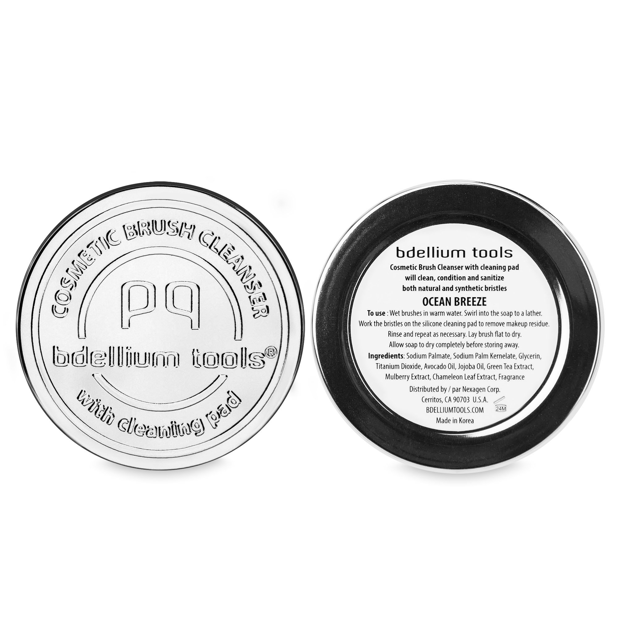Bdellium Tools 固态化妆刷清洁皂 - 海洋微风香型（蓝色）带清洁垫，适用于专业化妆师和日常化妆刷清洁