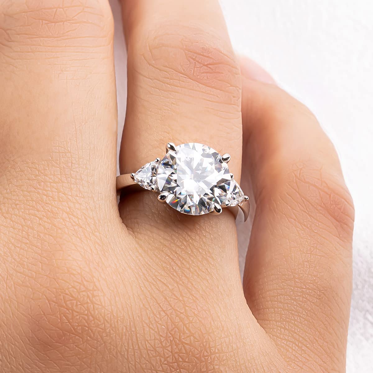AnuClub 3 Stone Moissanite Engagement Ring for Women - D Color VVS1 Round/Emerald/Marquise Cut, 925 Sterling Silver Wedding Promise & Anniversary Ring - Perfect for Proposals, Bridal Jewelry & Special Occasions