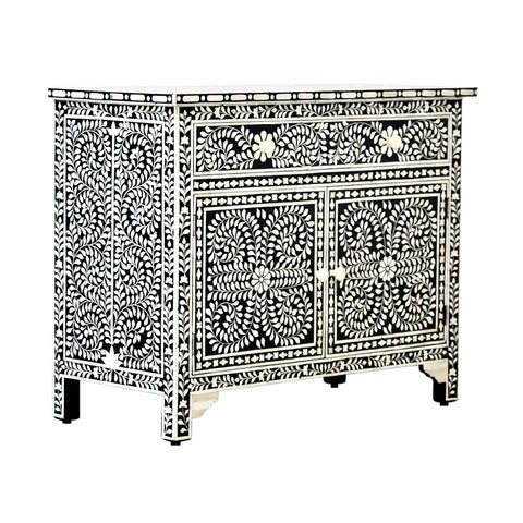 Handmade Bone Inlay Sideboard Table - Vintage Boho Console Table with Intricate Floral Design, Entryway Furniture for Living Room, Hallway & Dining Room Decor