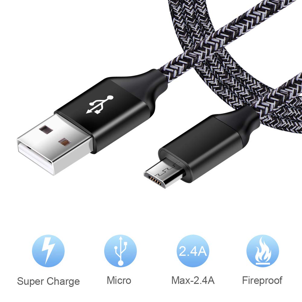 Fast Charging Micro USB Cable 6ft with Wall Charger Block - Compatible with Samsung Galaxy S6/S7/J3/J7/Note 5, LG Stylo 2/3 Plus, Tablets & Kindle Fire - Perfect for Home, Office & Travel Charging