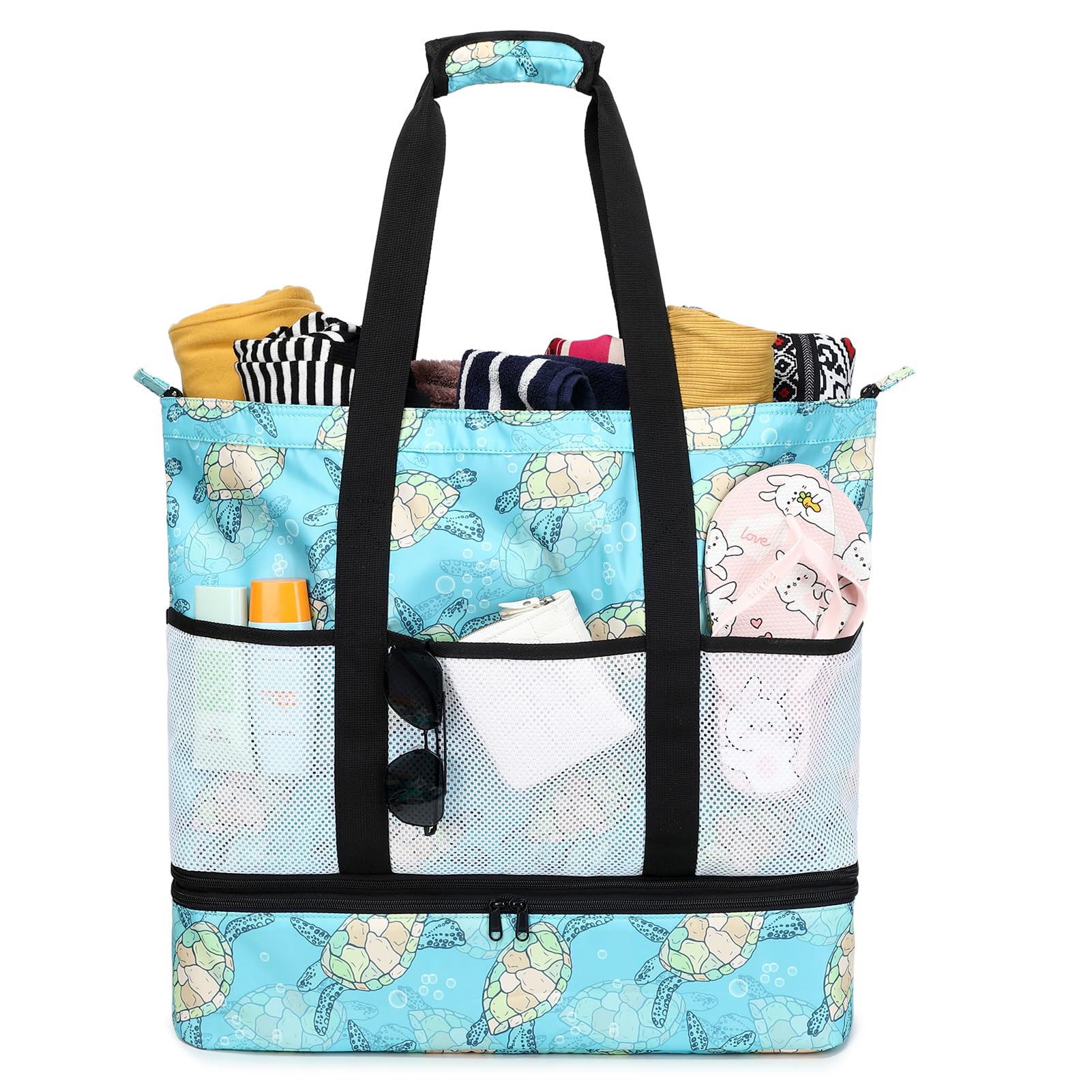 Octsky Waterproof Beach Tote Bag with Cooler - Large Sandproof Zipper Pool Bag for Women with 9 Pockets | Perfect for Beach Trips, Pool Parties & Summer Vacations