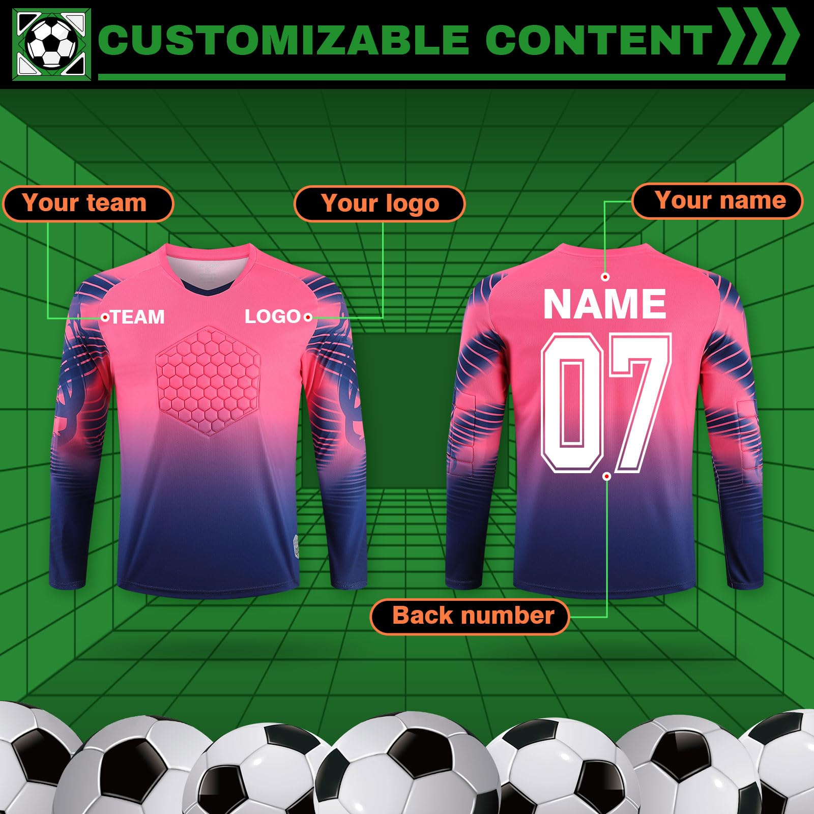 Custom Personalized Goalie Jersey Soccer Uniform for Adults & Kids - Long Sleeve Jersey & Pants with Name & Team Logo - Perfect for Goalkeepers, Team Sports, and Soccer Training
