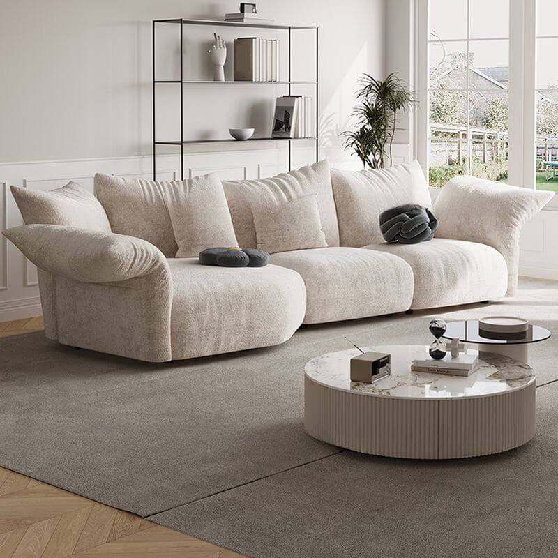 Modern L-Shaped Sectional Sofa with Chaise Lounge - Cream Fabric, Left-Facing Design - Perfect for Living Room, Family Room & Small Spaces