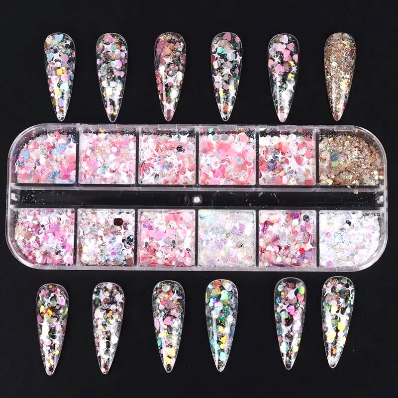 Holographic Nail Glitter Tray - Pink Series | 120 Colors Nail Art Glitters for Manicure & Pedicure | DIY Nail Decoration for Parties, Weddings & Special Occasions