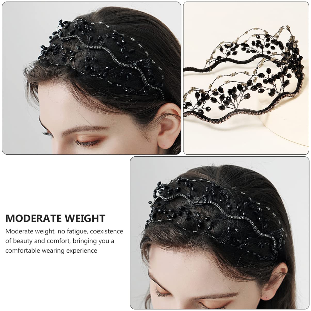 LALAFINA 5-Piece Wedding Crystal Headband Set for Women – Rhinestone Bridal Tiara & Hair Ties (Black) | Elegant Wedding Accessories, Bridal Party, Prom & Special Occasions