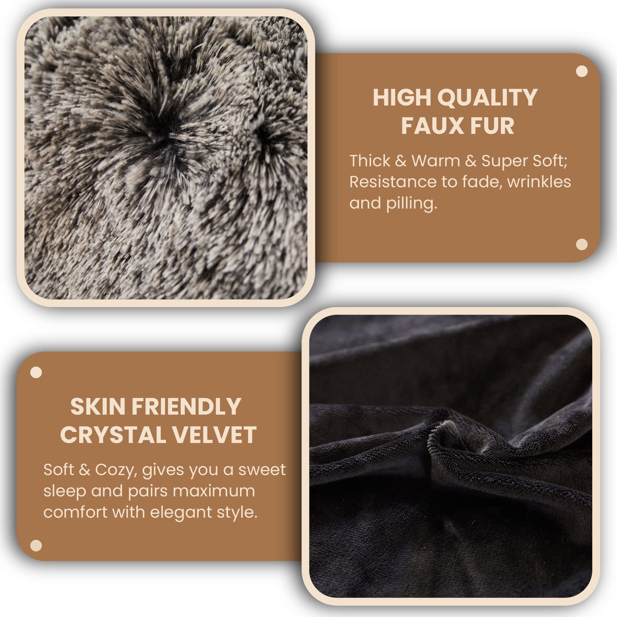 Luxury Shaggy Plush Duvet Cover Set - 3 Piece Soft Fluffy Faux Fur Comforter Cover with Zipper Closure, Fuzzy Bedding Set (1 Queen Size Furry Duvet Cover + 2 Pillow Shams) in Black Ombre - Perfect for Cozy Winter Nights & Stylish Bedroom Decor