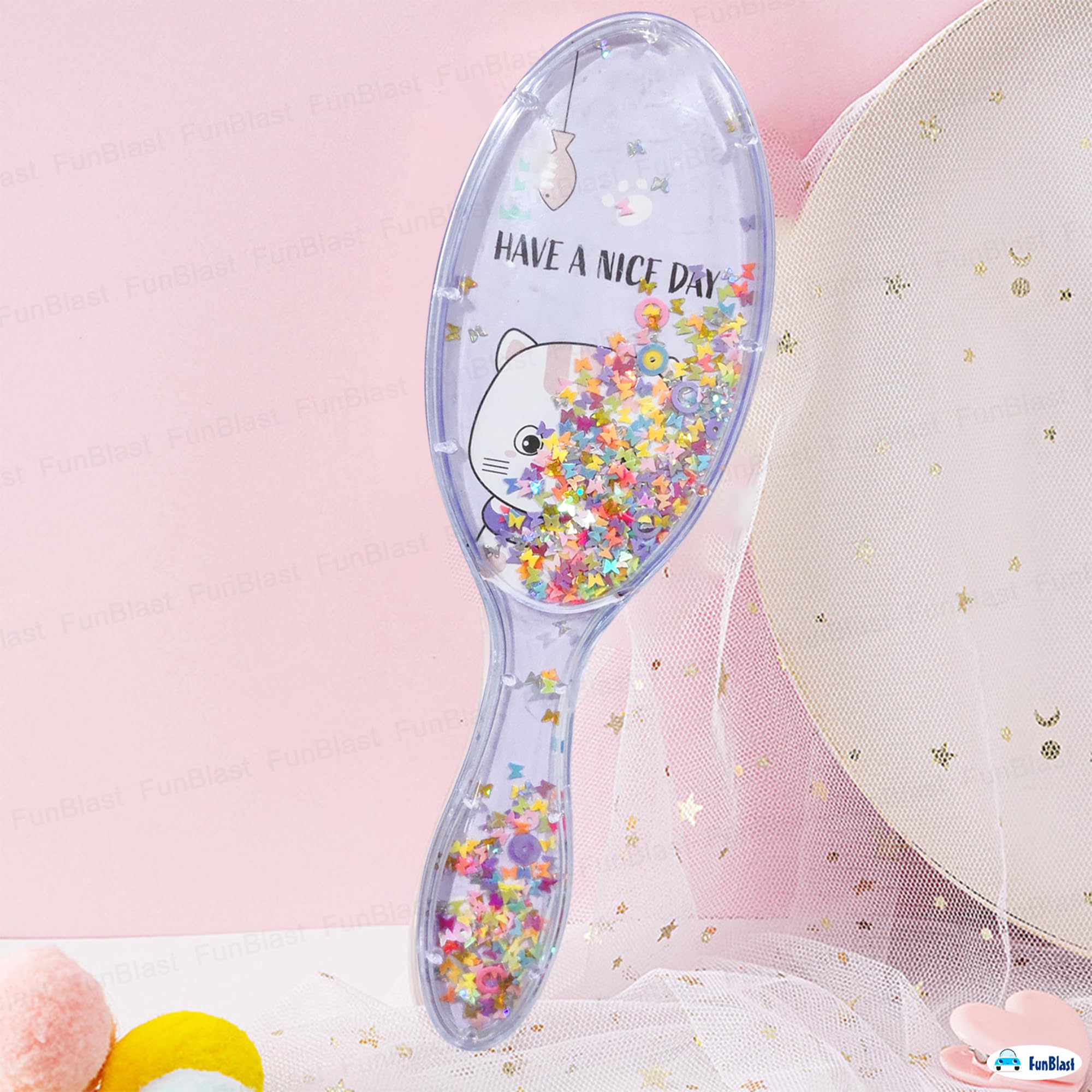 FunBlast Glitter Hair Brush Comb for Girls & Women – Oval Shape Hair Styling Tool with Sparkles, Kids Hairbrush for Detangling & Styling (Random Color) – Perfect for Parties, School, Travel & Daily Hair Care