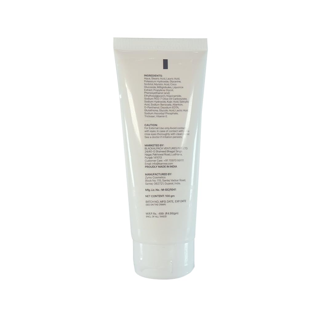 Kamree Skin Whitening Face Wash for All Skin Types - Tan Removal, Brightening, Pigmentation Treatment | Paraben & SLS Free with Niacinamide, Vitamin E & Kojic Acid (100ml) - Daily Skincare Routine for Men & Women