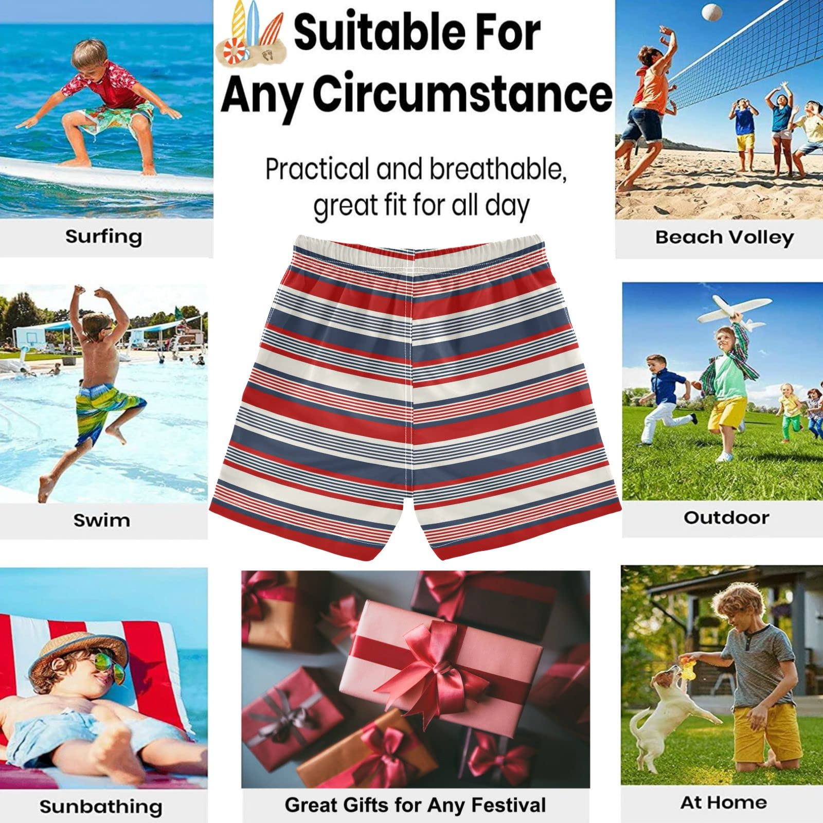 Visesunny Cool Black Red Lines Boys Funny Toddler Swim Trunks - Quick Dry Boys Bathing Suit for Beach, Pool & Water Sports | Comfortable Kids Board Shorts for Summer Swimwear