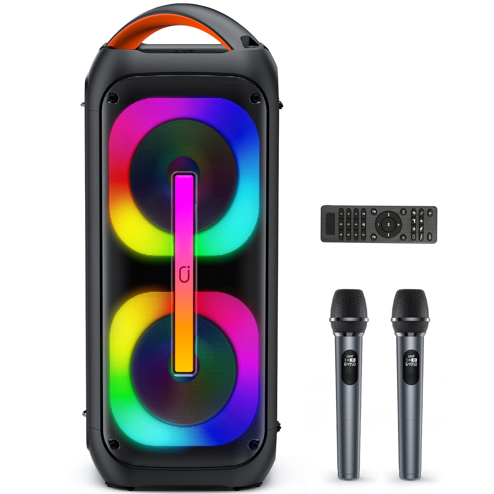 Portable Karaoke Machine with 2 Wireless Microphones - 400W Peak Power Bluetooth Party Speaker with Dual 60W Subwoofer, Disco Lights & Deep Bass - TWS Stereo PA System for Home Parties, Outdoor Events & Gifts