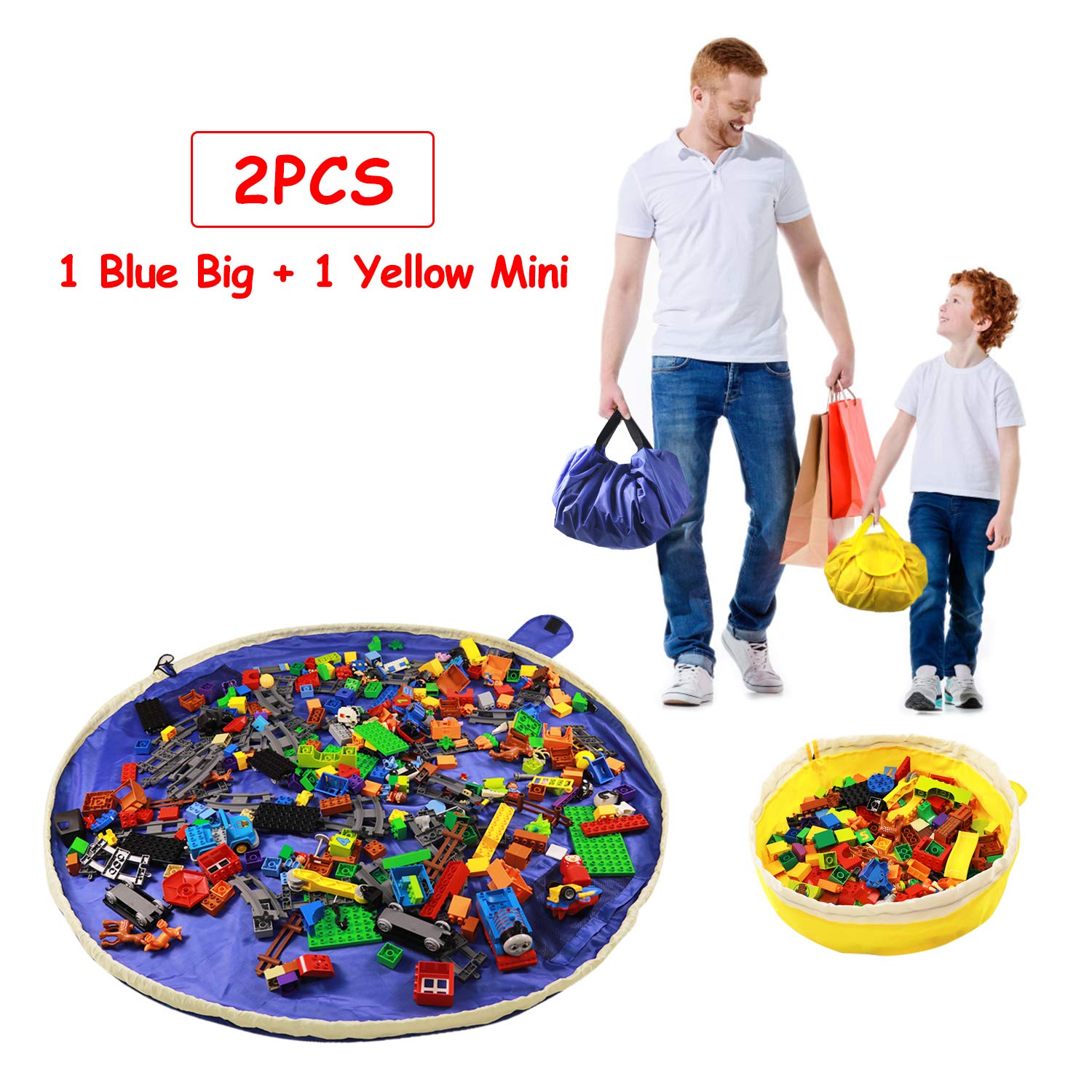 SUMBABO Toy Storage Bag - Play Mat & Organizer for Kids - Travel Gift 2Pcs (Big+Mini) - Perfect for Home & Travel