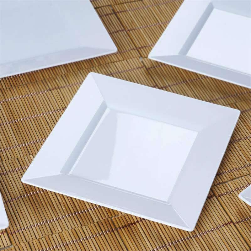 Efavormart 10 Pack - 6 Inch White Disposable Plastic Square Salad Dessert Plates for Wedding, Birthday Party, Reception, Buffet, Catering, Restaurant & Upscale Events - Perfect for Desserts, Appetizers, Snacks & Party Serving