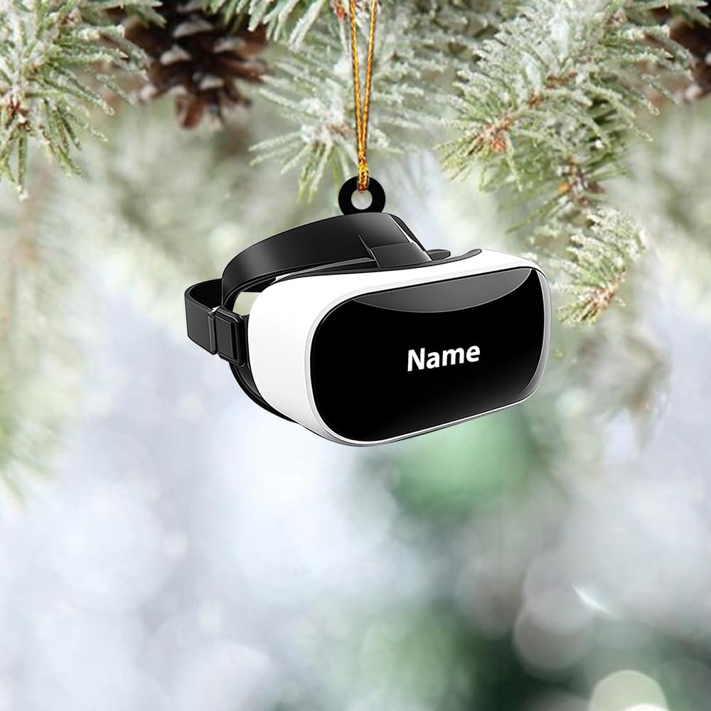 Personalized VR Headset Christmas Ornament - 2D Flat Virtual Reality Decor, Metaverse Holiday Gift with VR Controller Charm - Perfect for Tree Decor, Stocking Stuffers & Tech Lover Gifts (ID-1106-JNBL/ID-1113-OJCL)