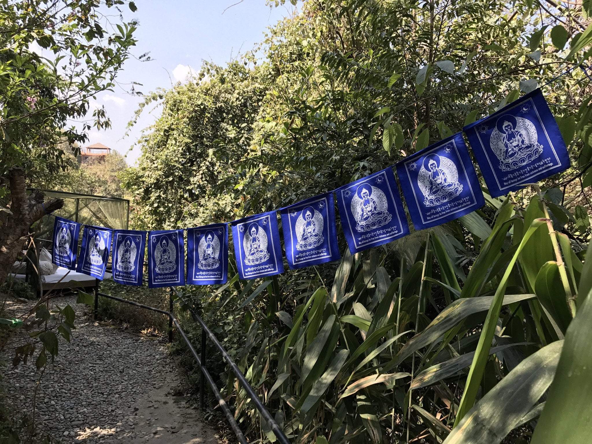 Authentic Healing Blue Buddha Prayer Flags for Meditation, Yoga & Spiritual Decor – Perfect for Home, Garden & Sacred Spaces