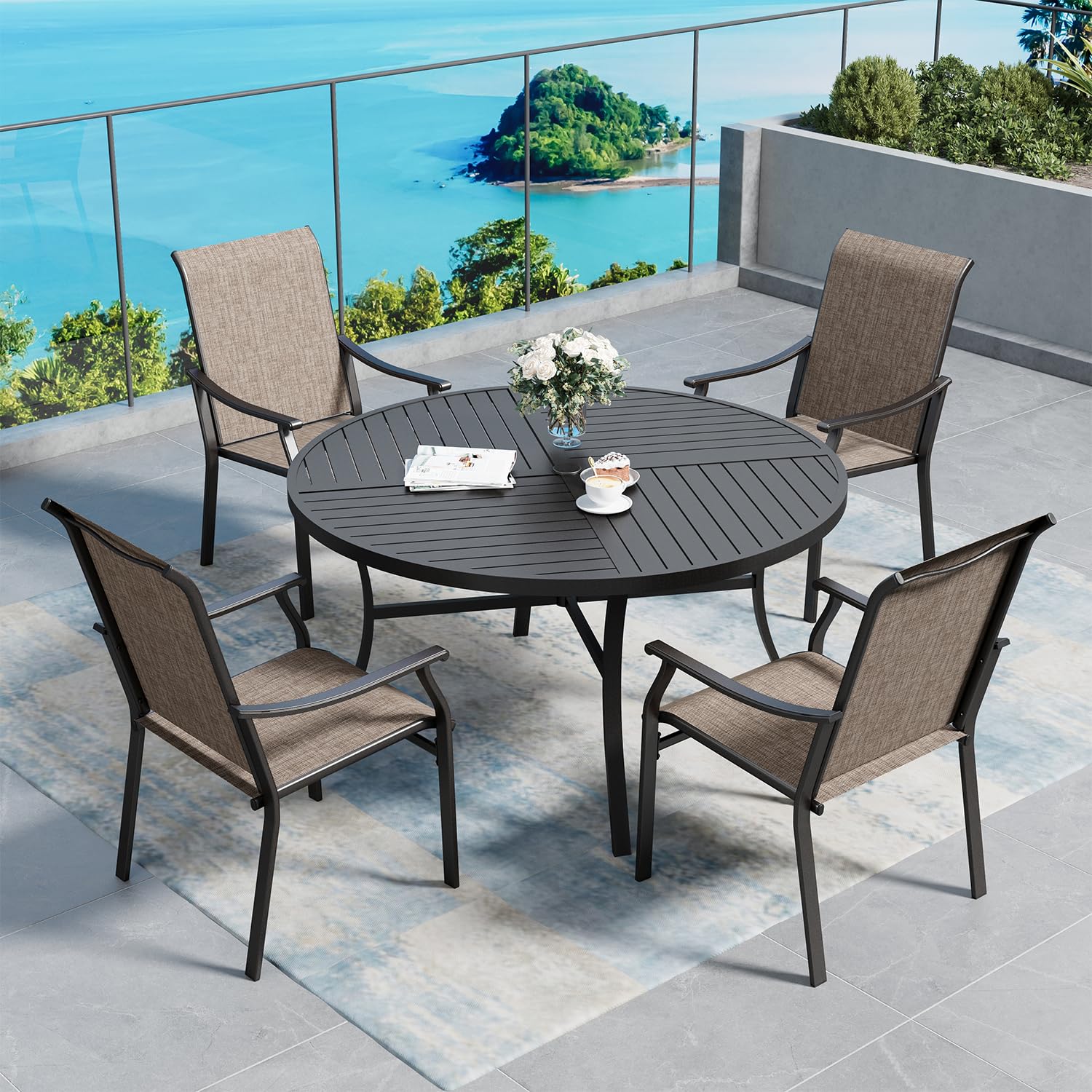 5-Piece Outdoor Patio Dining Set with Round Table & 4 Textilene Chairs - Perfect for Garden, Backyard, Deck & Poolside Gatherings (Seats 4)
