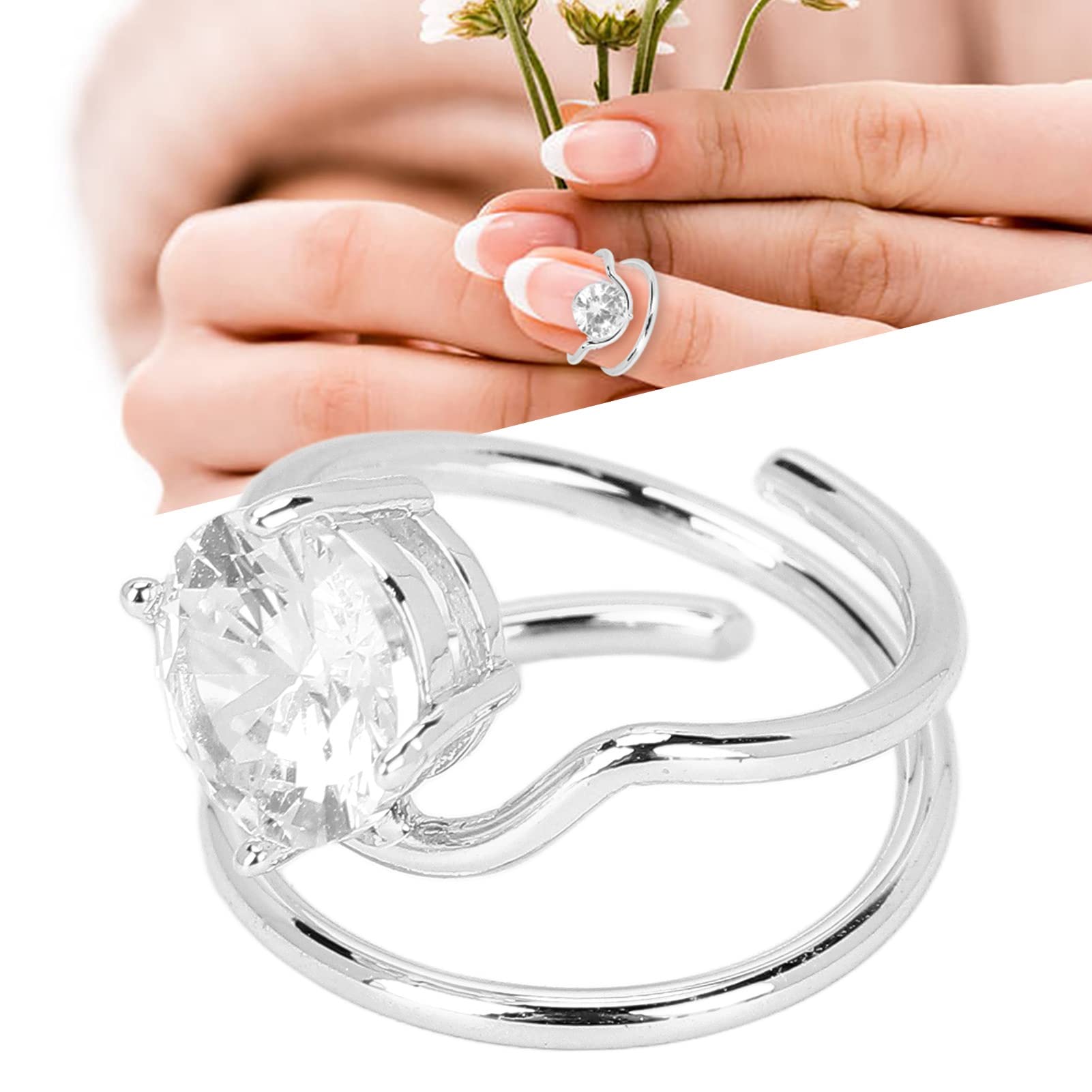 Elegant Electroplated Copper Women's Nail Rings - Stylish 3053 Platinum Nail Art Jewelry for Fingertip Protection & Decoration | Perfect Gift for Nail Lovers, Ideal for Parties, Weddings & Fashion Accessories