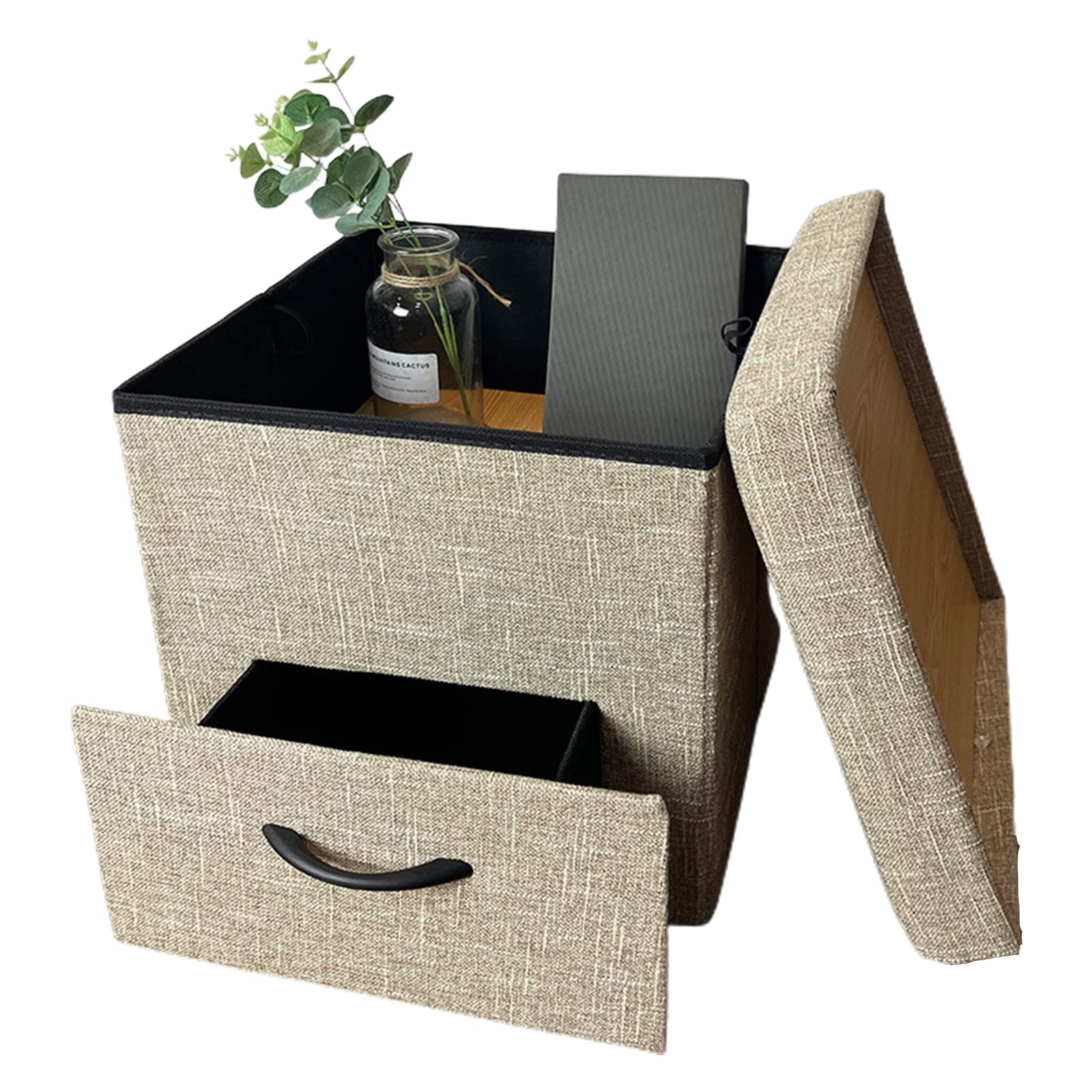 Foldable Storage Ottoman with Drawers - Multi-Functional Foot Rest Stool & Linen Storage Chest for Living Room (15