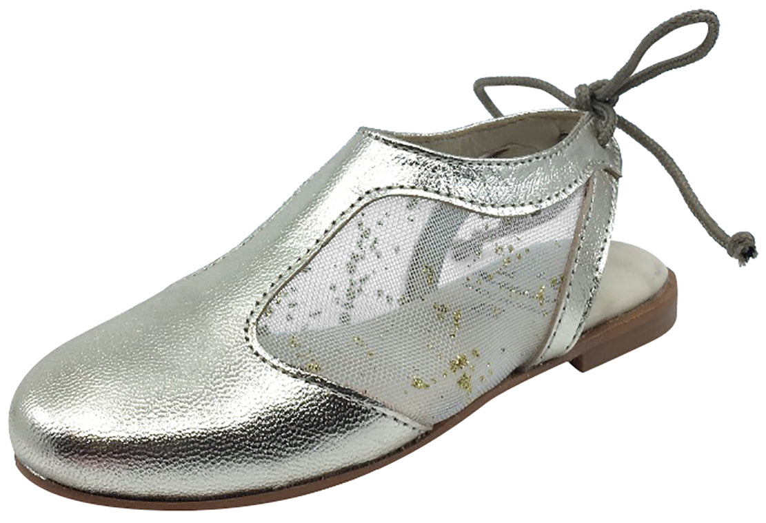 Luccini Girls Gold Leather and Mesh Slingback Mule Sandals - Comfortable Dress Shoes for Weddings, Parties & Summer Outfits