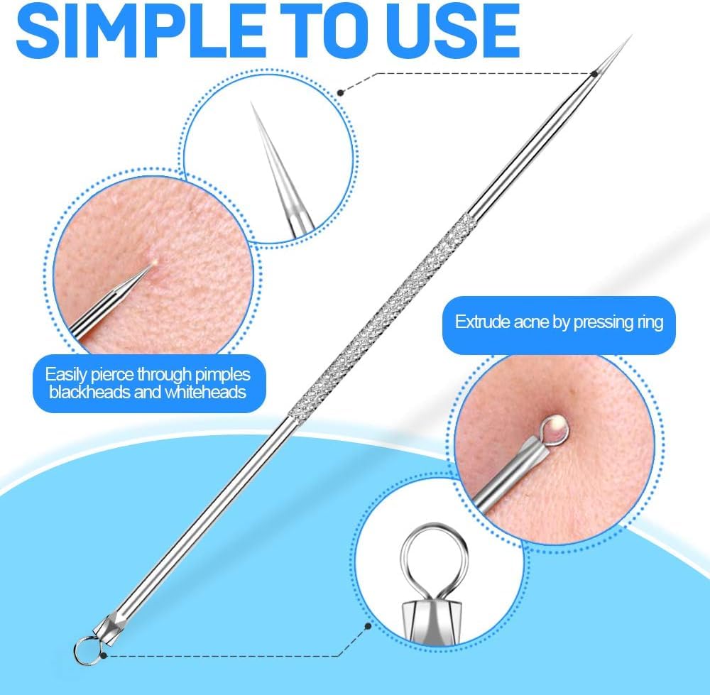 Gleevia 2-in-1 Pimple Extractor & Blackhead Remover Tool - Surgical Grade Acne Treatment for Face & Nose - Perfect for At-Home Skincare & Blemish Removal