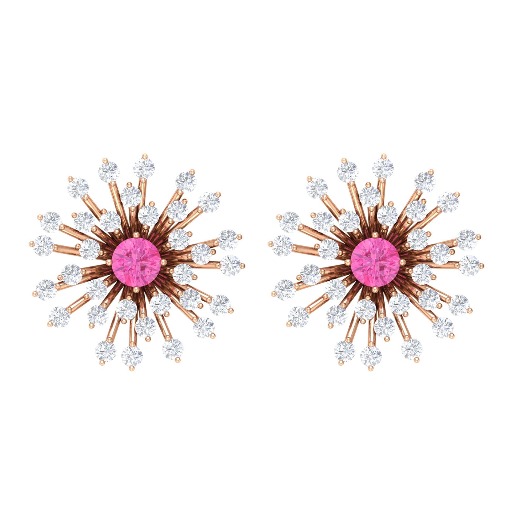 1 CT Pink Sapphire and Diamond Stud Earrings - 14K Solid Gold Screw Back Starburst Earrings for Women | Perfect for Weddings, Anniversaries & Special Occasions