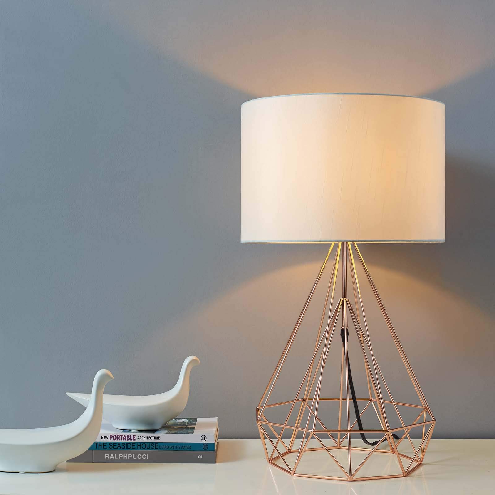 Modway Precious Rose Gold Table Lamp - Modern Bedside & Desk Lighting for Bedroom, Living Room, Office - Dimmable LED Accent Lamp with USB Port
