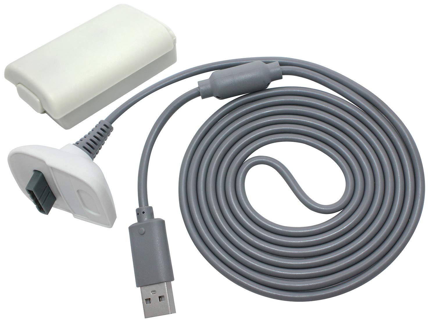 OSTENT 2-in-1 Charger Cable with Rechargeable Battery Pack for Xbox 360 Wireless Controller - White | Extended Gaming Sessions, Travel & Home Use