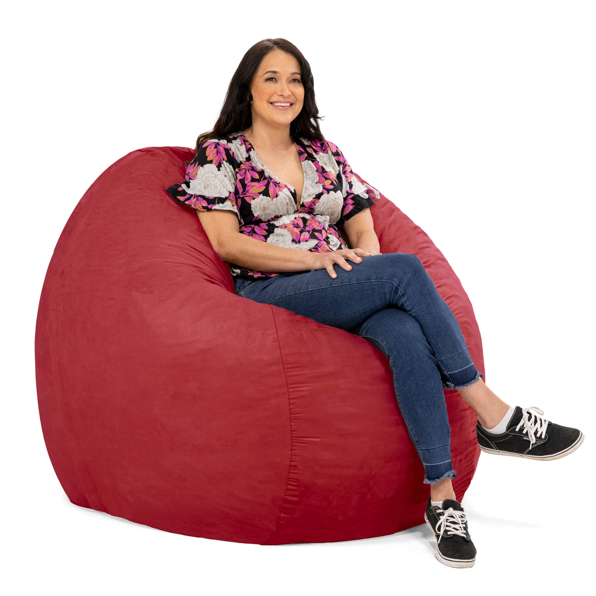 Jaxx 5 Foot Super Soft Saxx Big Bean Bag Chair for Adults - Cinnabar Red Oversized Lounger | Perfect for Living Room, Game Room, Dorm & Relaxation