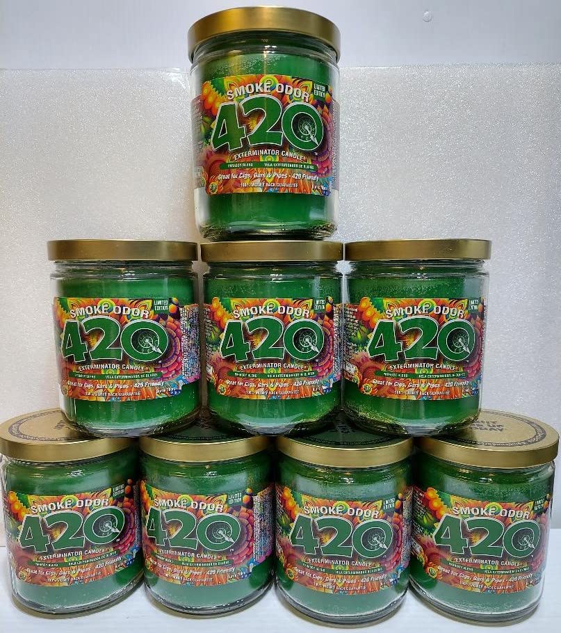 420 Smoke Odor Eliminator Candle - 13 oz Jar, Set of 8 | Freshen Home, Car, Office & More | Natural Air Purifier for Weed & Tobacco Smells