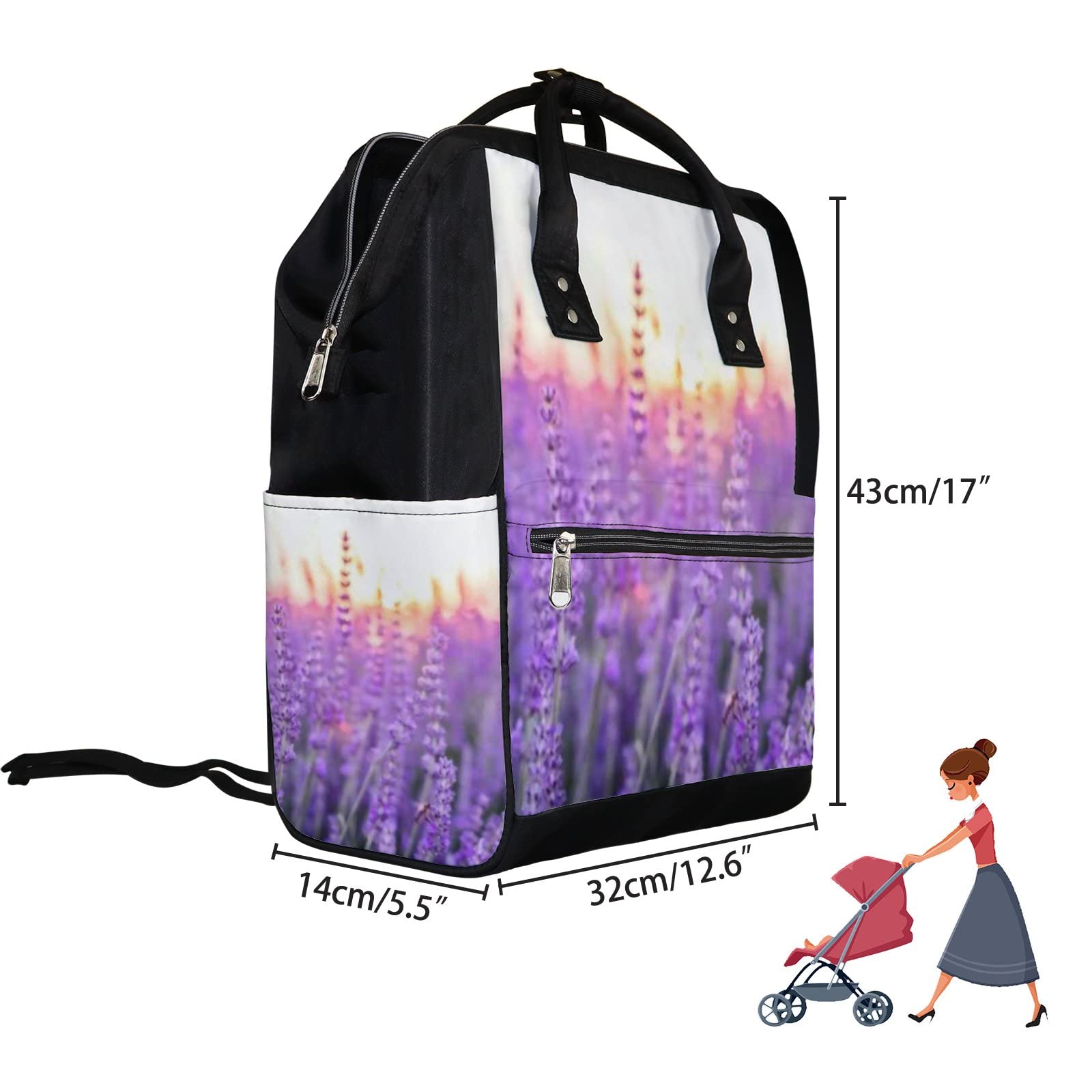 Waterproof Lavender Diaper Backpack - Large Capacity Baby & Laptop Bag for Travel