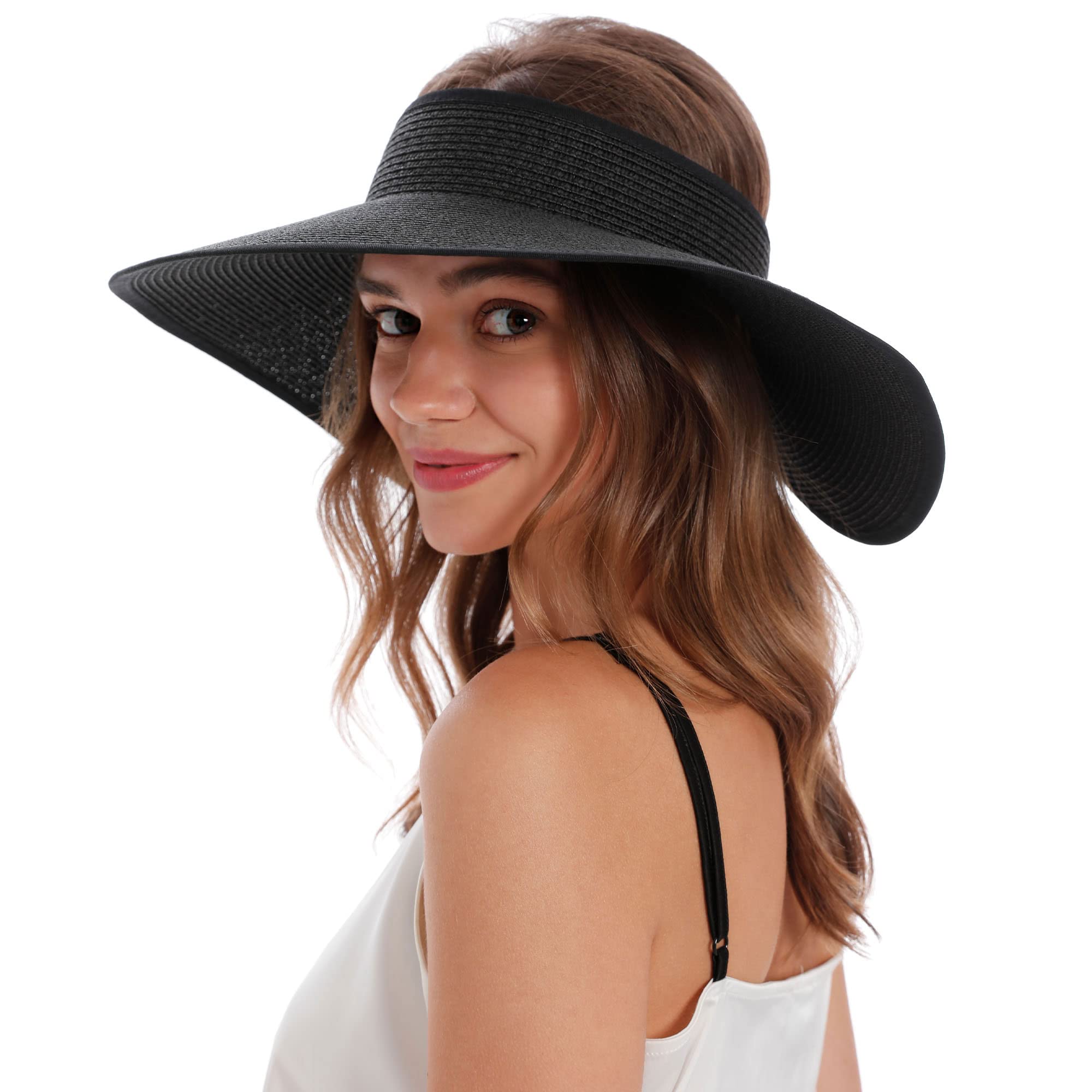 Women's Foldable Wide Brim Straw Sun Hat - UPF 50+ UV Protection Summer Beach Hat for Outdoor Activities, Travel & Vacations